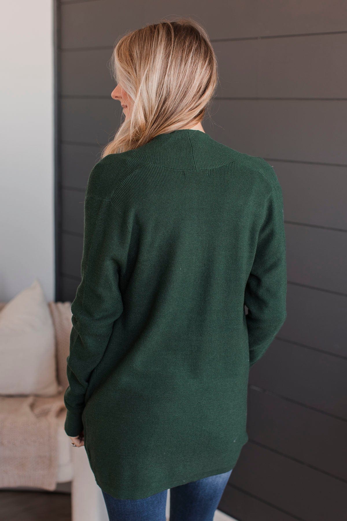 Feeling Blissful Waffle Knit Cardigan- Forest Green - Image 8
