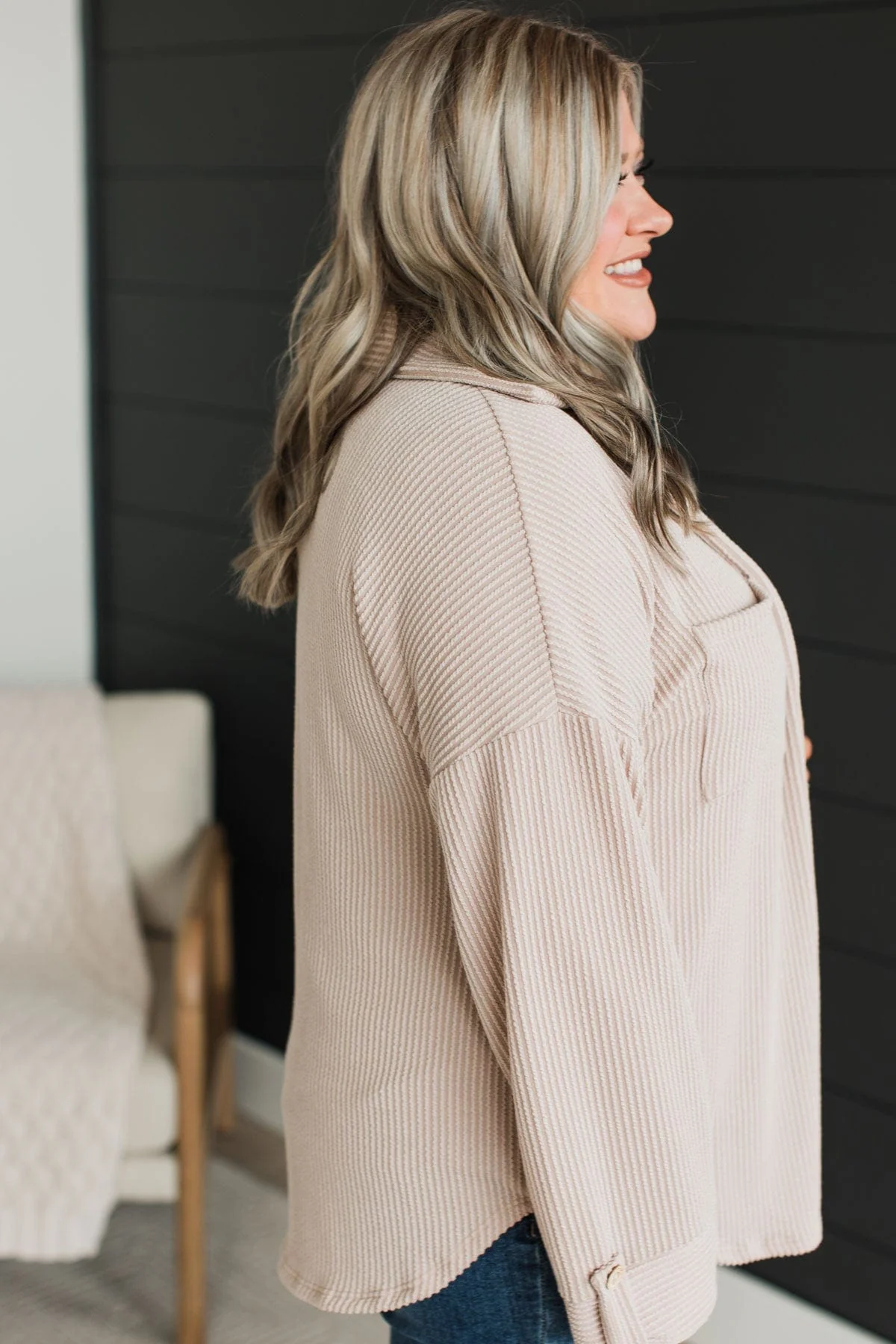 Feeling Bold Ribbed Shirt Jacket- Nude - Image 6