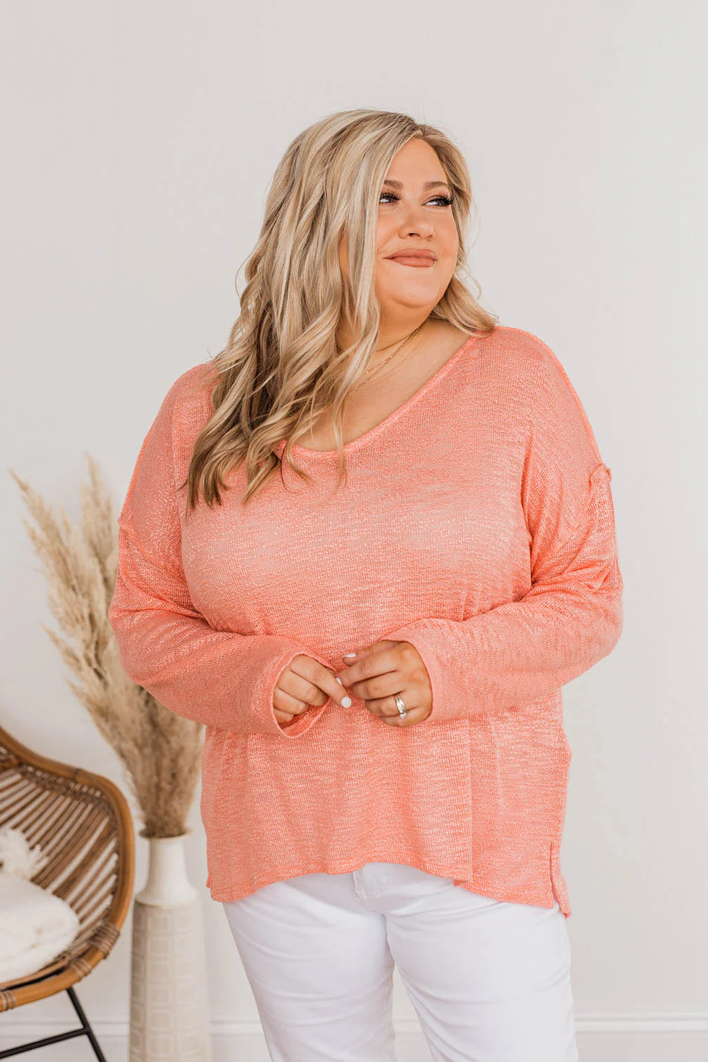 Feeling Breezy Sheer Knit Top- Coral - Image 3