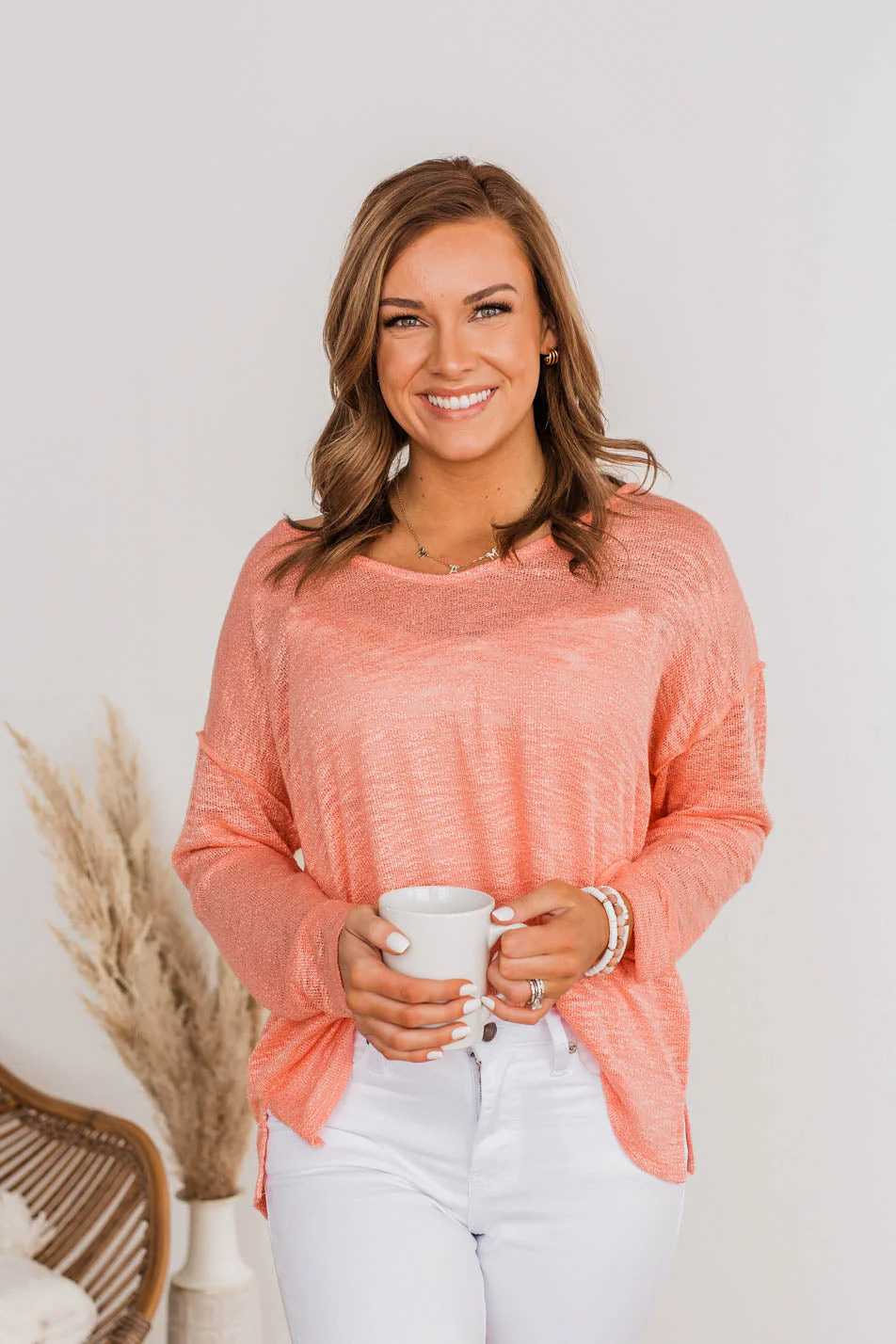 Feeling Breezy Sheer Knit Top- Coral - Image 6