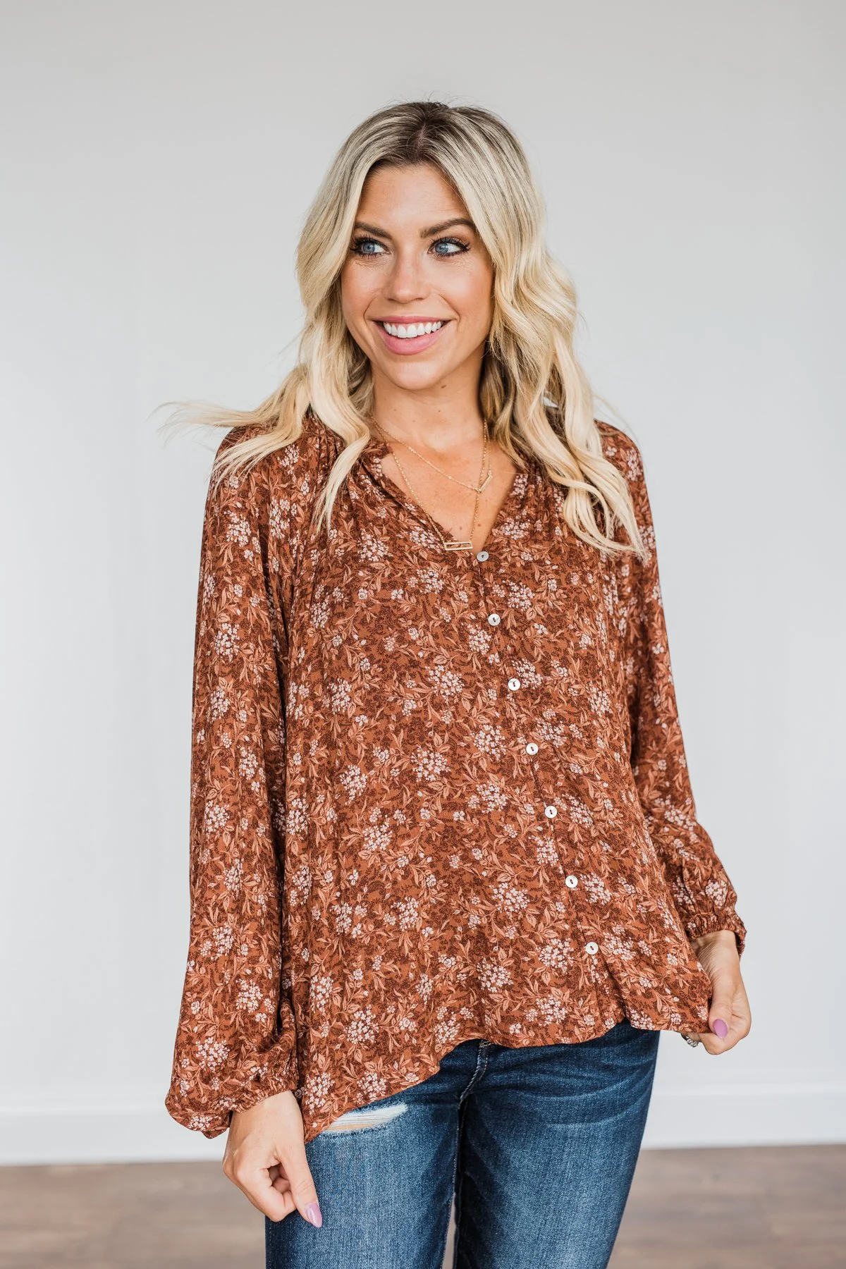 Feeling Butterflies Floral Button Blouse- Rust - Image 4