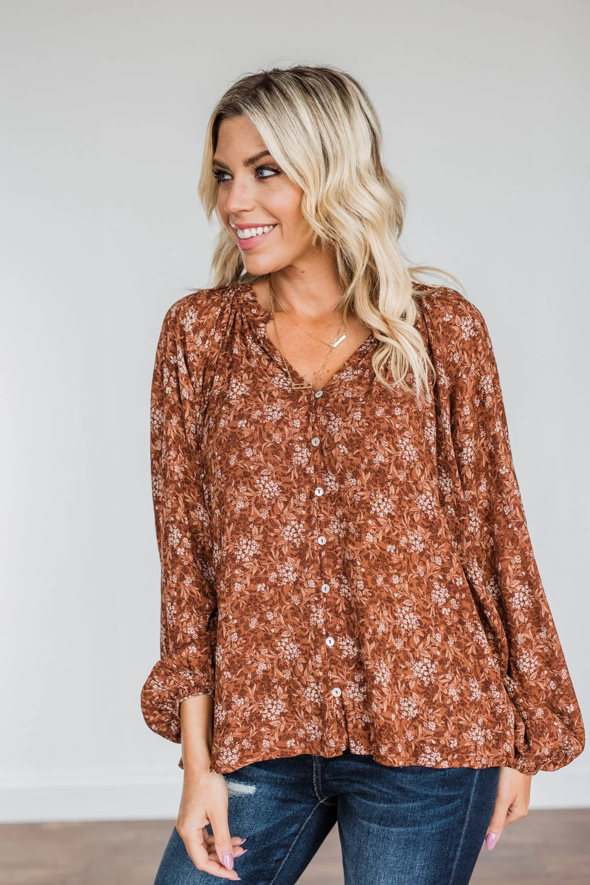 Feeling Butterflies Floral Button Blouse- Rust - Image 6