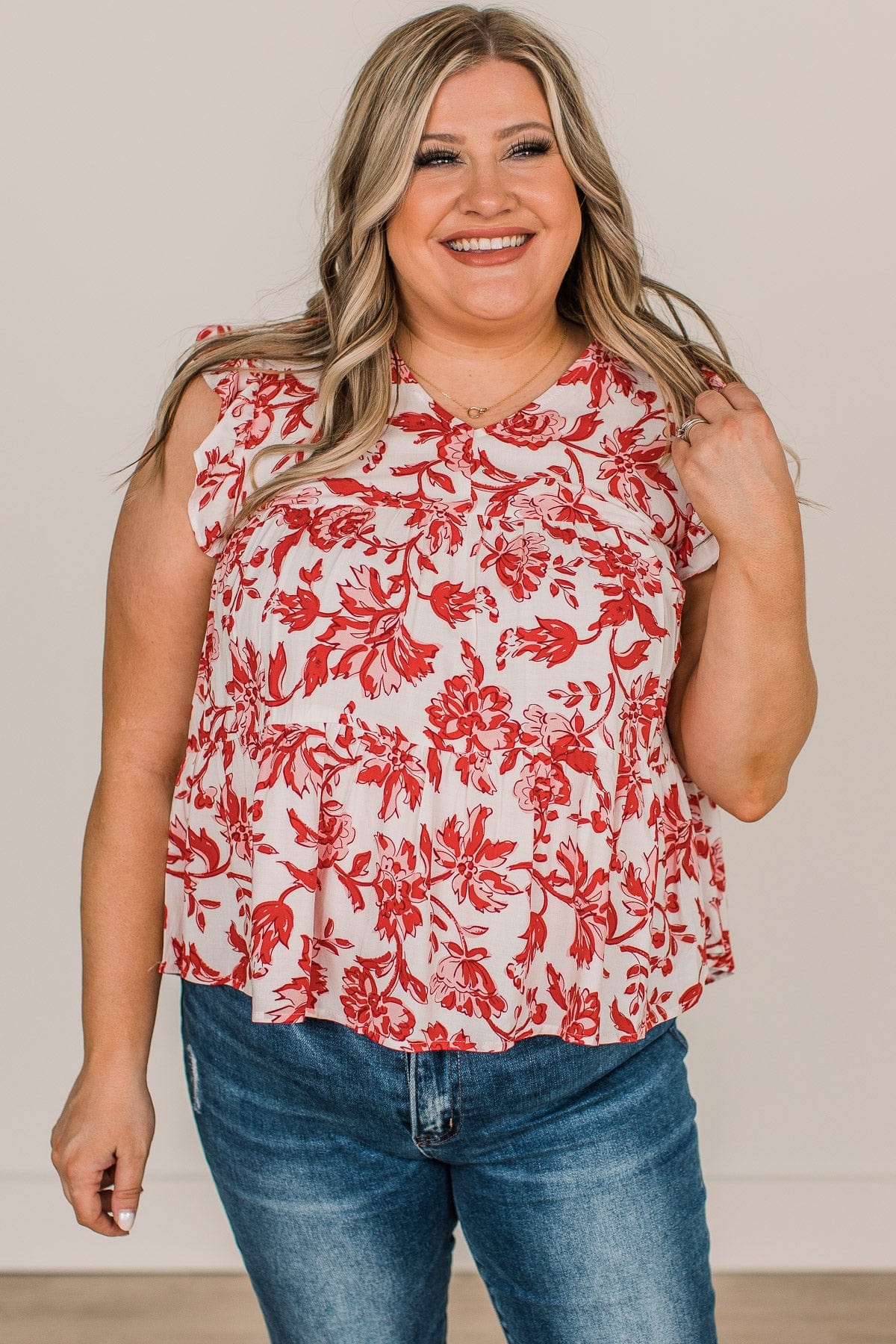 Feeling Cheerful Floral Blouse- Ivory & Red - Image 2