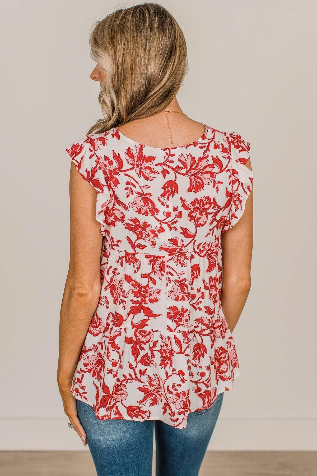 Feeling Cheerful Floral Blouse- Ivory & Red - Image 7