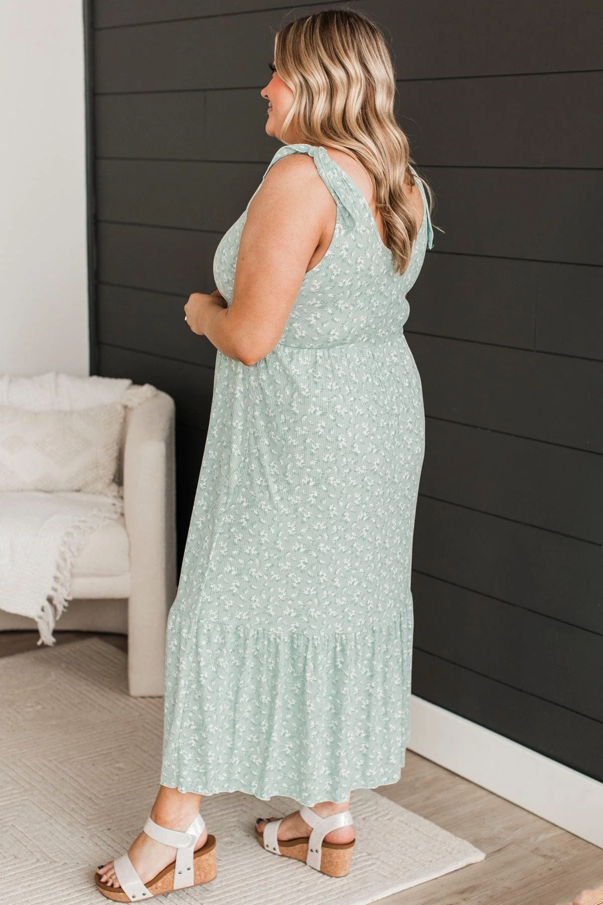 Feeling Cherished Floral Midi Dress- Sage - Image 5