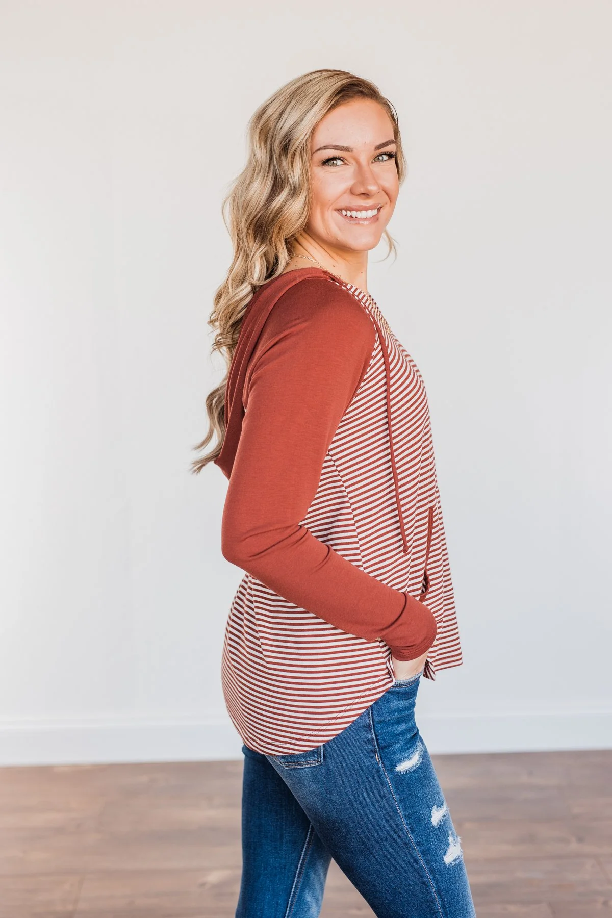 Feeling Comfy Long Sleeve Hoodie- Rust - Image 12