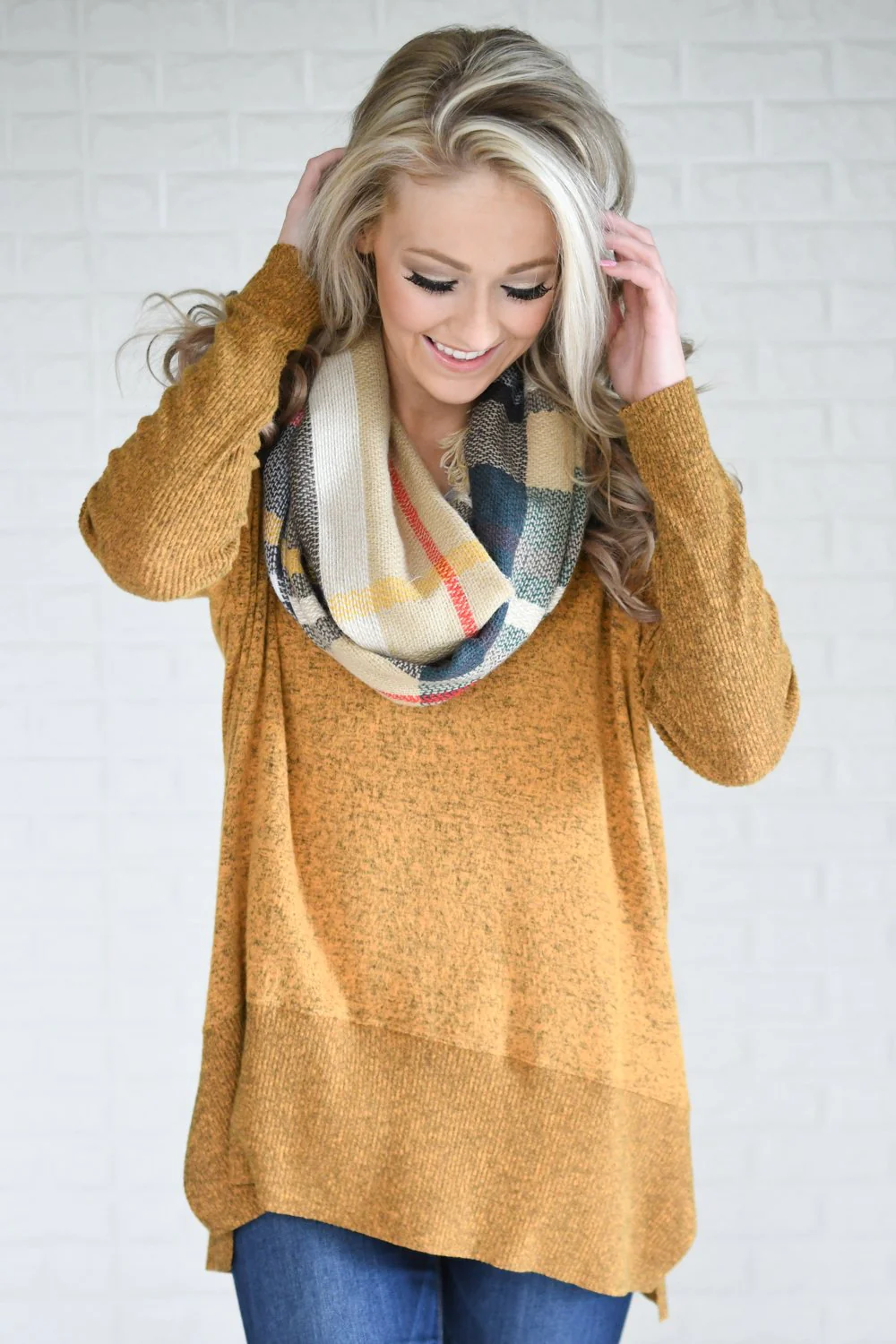 Feeling Cozy V-Neck Top ~ Mustard - Image 2