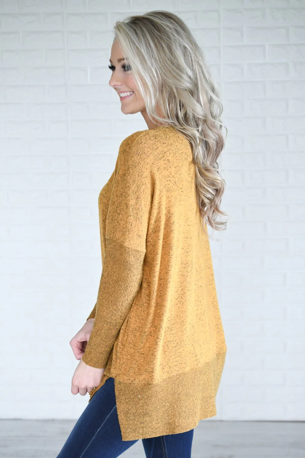 Feeling Cozy V-Neck Top ~ Mustard - Image 3