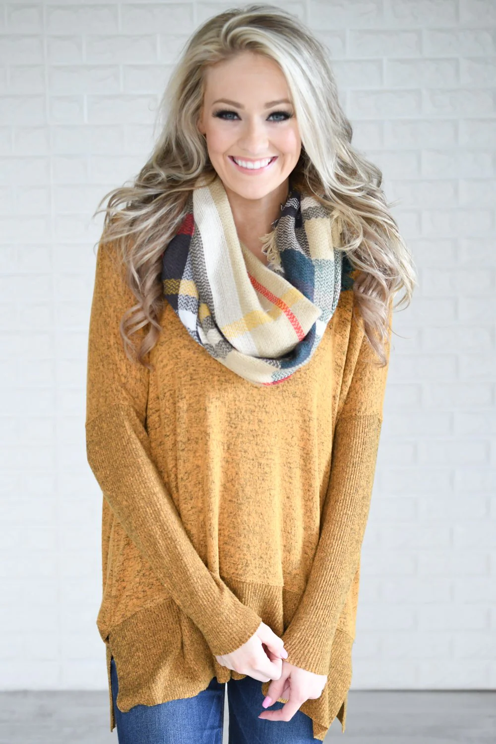 Feeling Cozy V-Neck Top ~ Mustard - Image 4