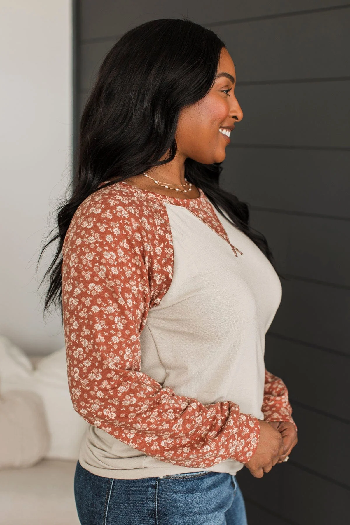 Feeling Cute Floral Long Sleeve Top- Oatmeal & Rust - Image 5