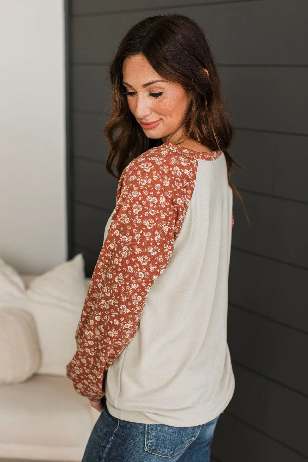 Feeling Cute Floral Long Sleeve Top- Oatmeal & Rust - Image 6