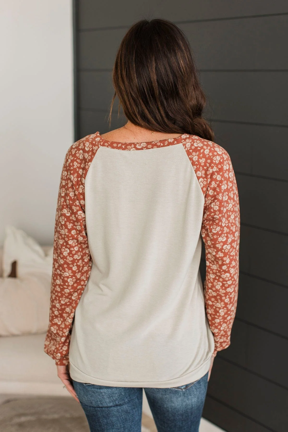 Feeling Cute Floral Long Sleeve Top- Oatmeal & Rust - Image 8