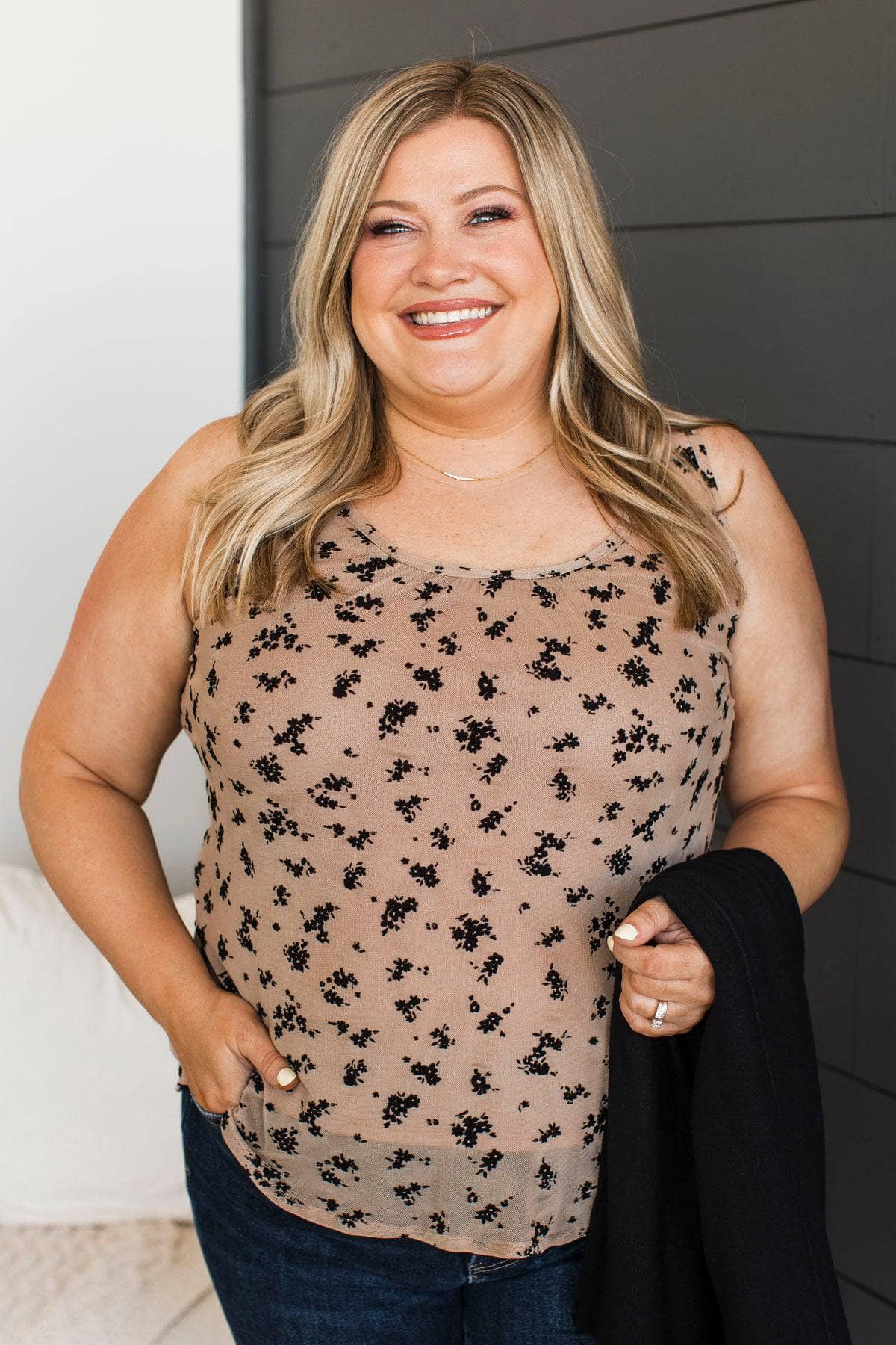 Feeling Delightful Floral Tank Top- Taupe - Image 2
