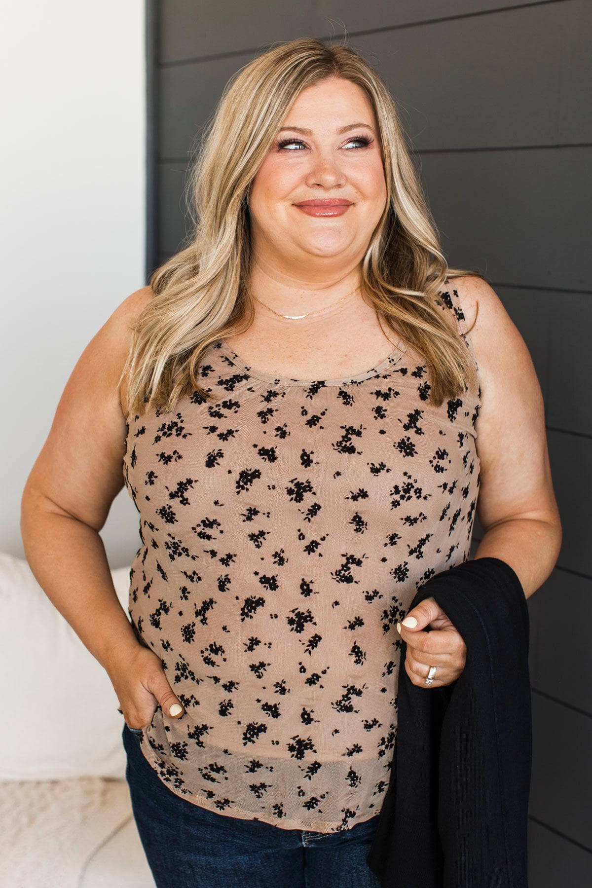 Feeling Delightful Floral Tank Top- Taupe - Image 5