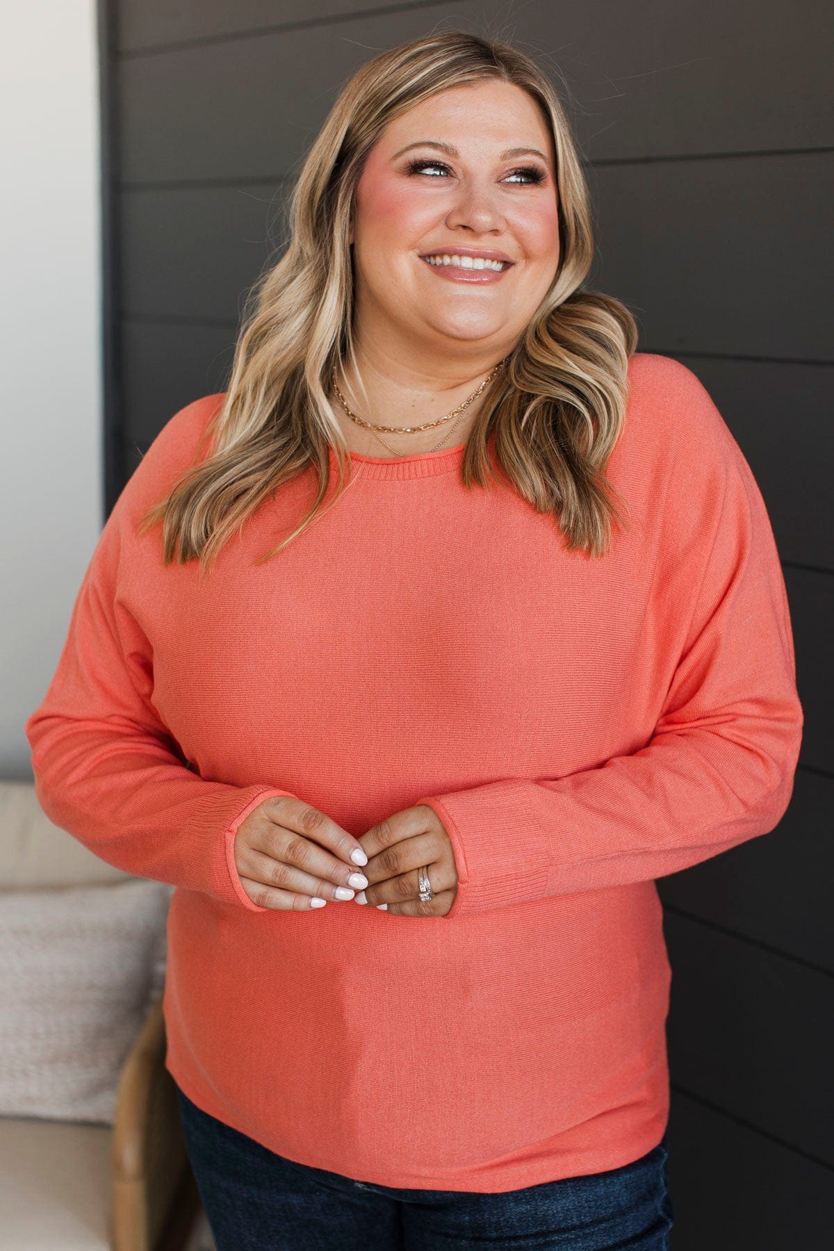 Feeling Devoted Knit Dolman Sweater- Coral - Image 2