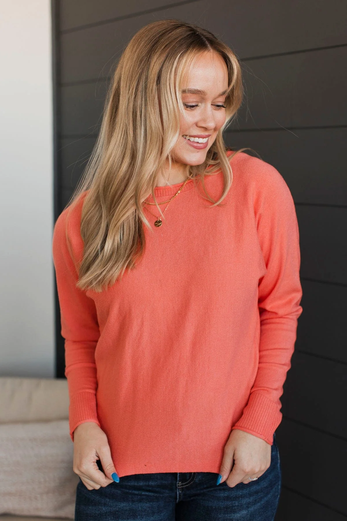 Feeling Devoted Knit Dolman Sweater- Coral - Image 3