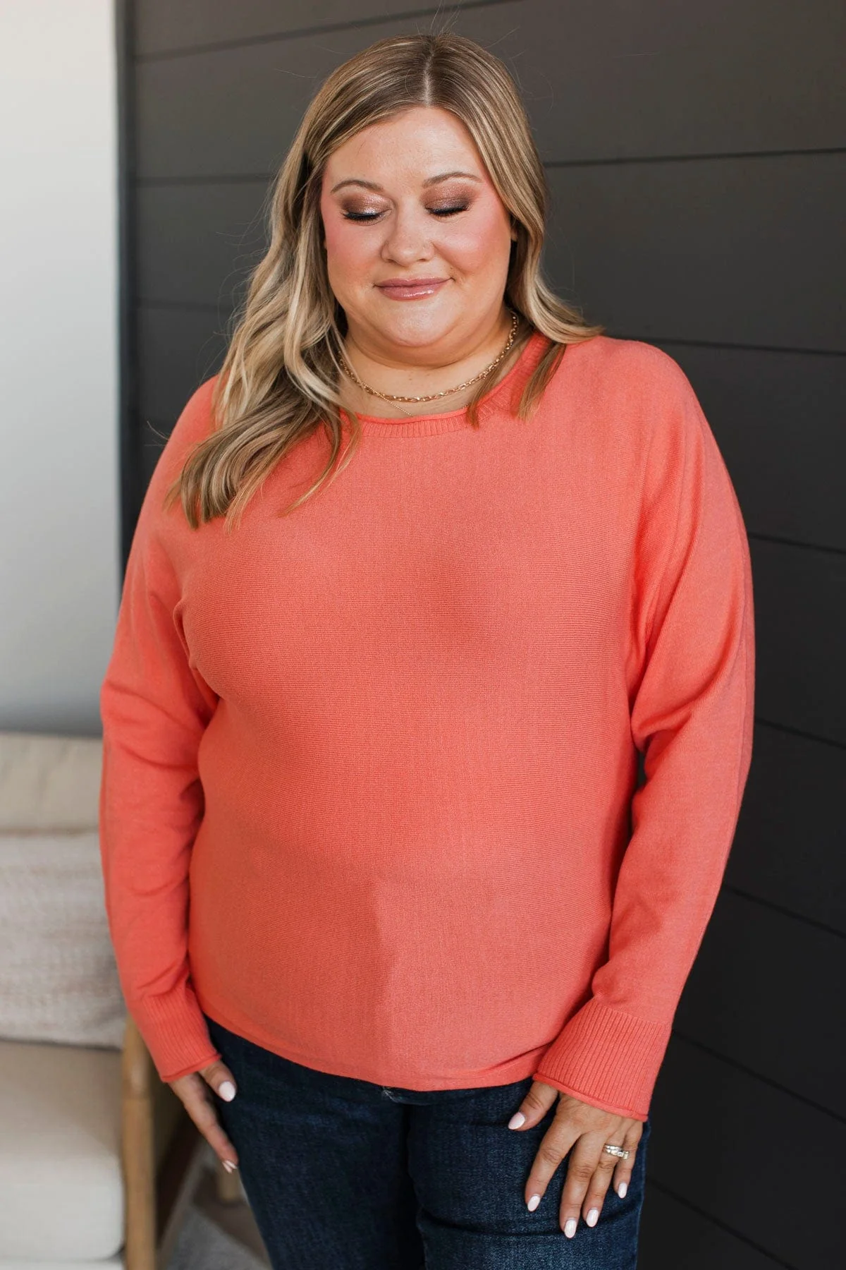 Feeling Devoted Knit Dolman Sweater- Coral - Image 4