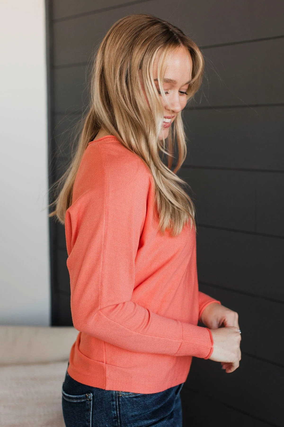 Feeling Devoted Knit Dolman Sweater- Coral - Image 5
