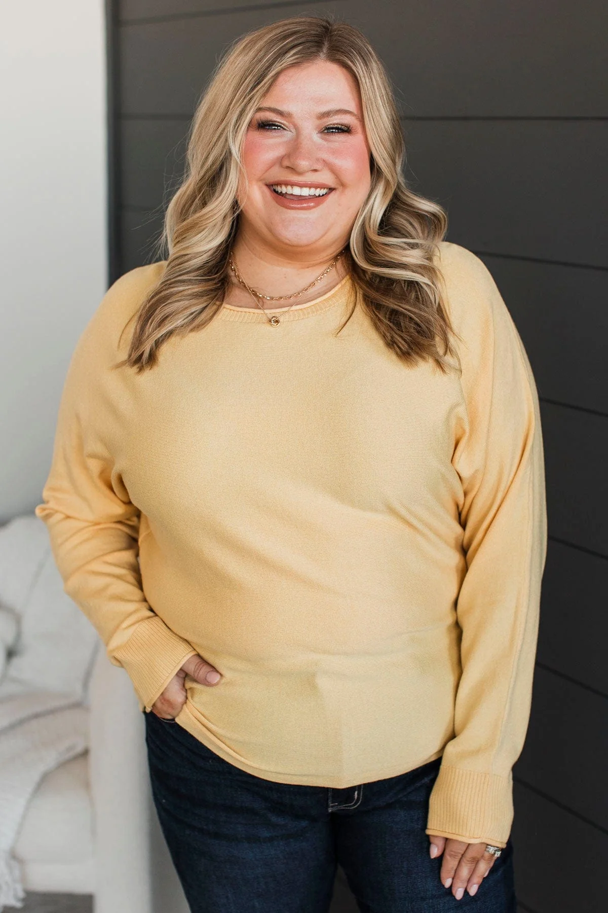 Feeling Devoted Knit Dolman Sweater- Yellow - Image 2
