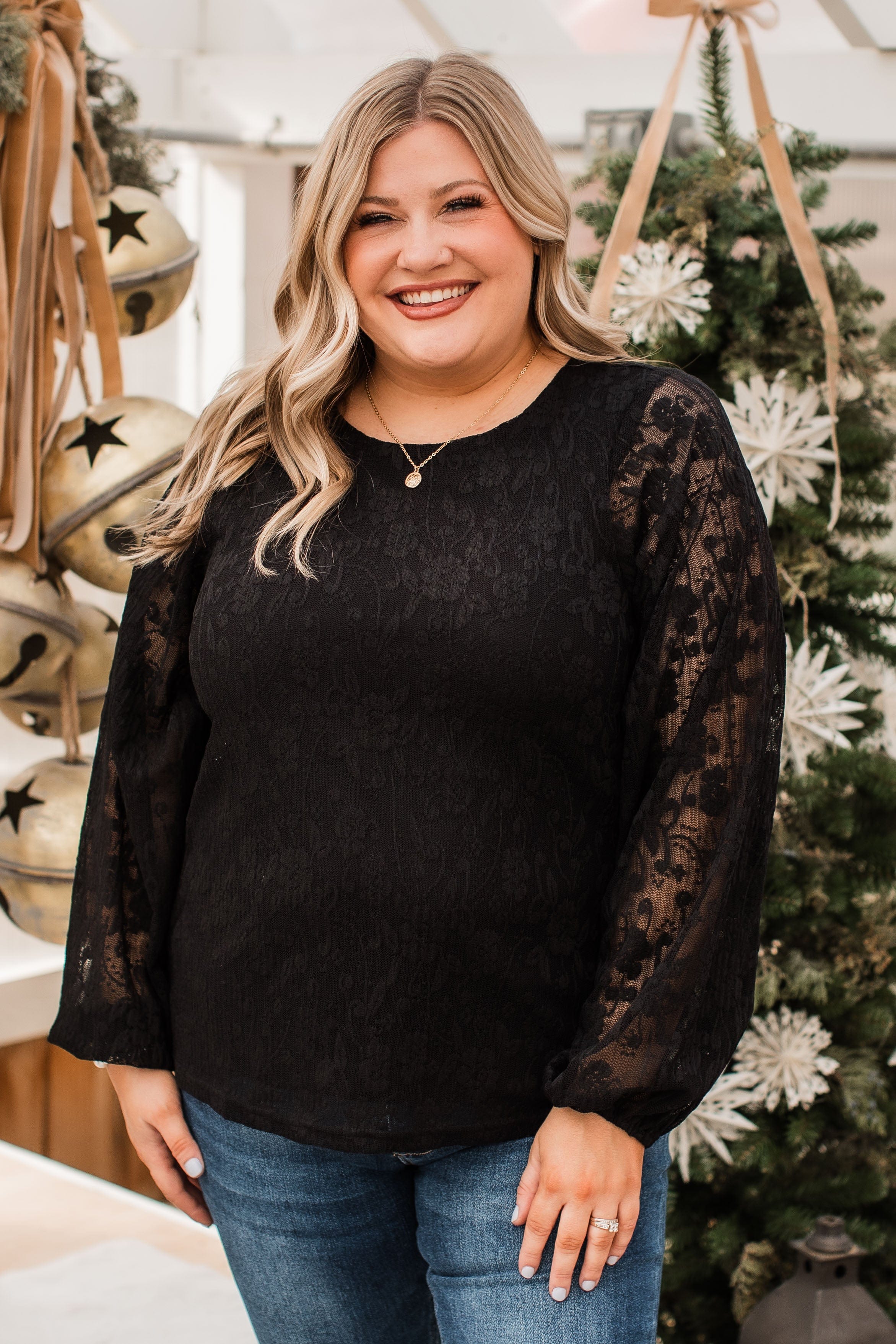 Feeling Diamond Rich Lace Blouse- Black - Image 5