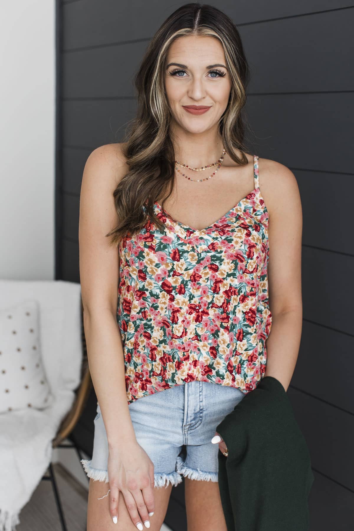 Feeling Dreamy Floral Tank Top- Coral & Green - Image 2