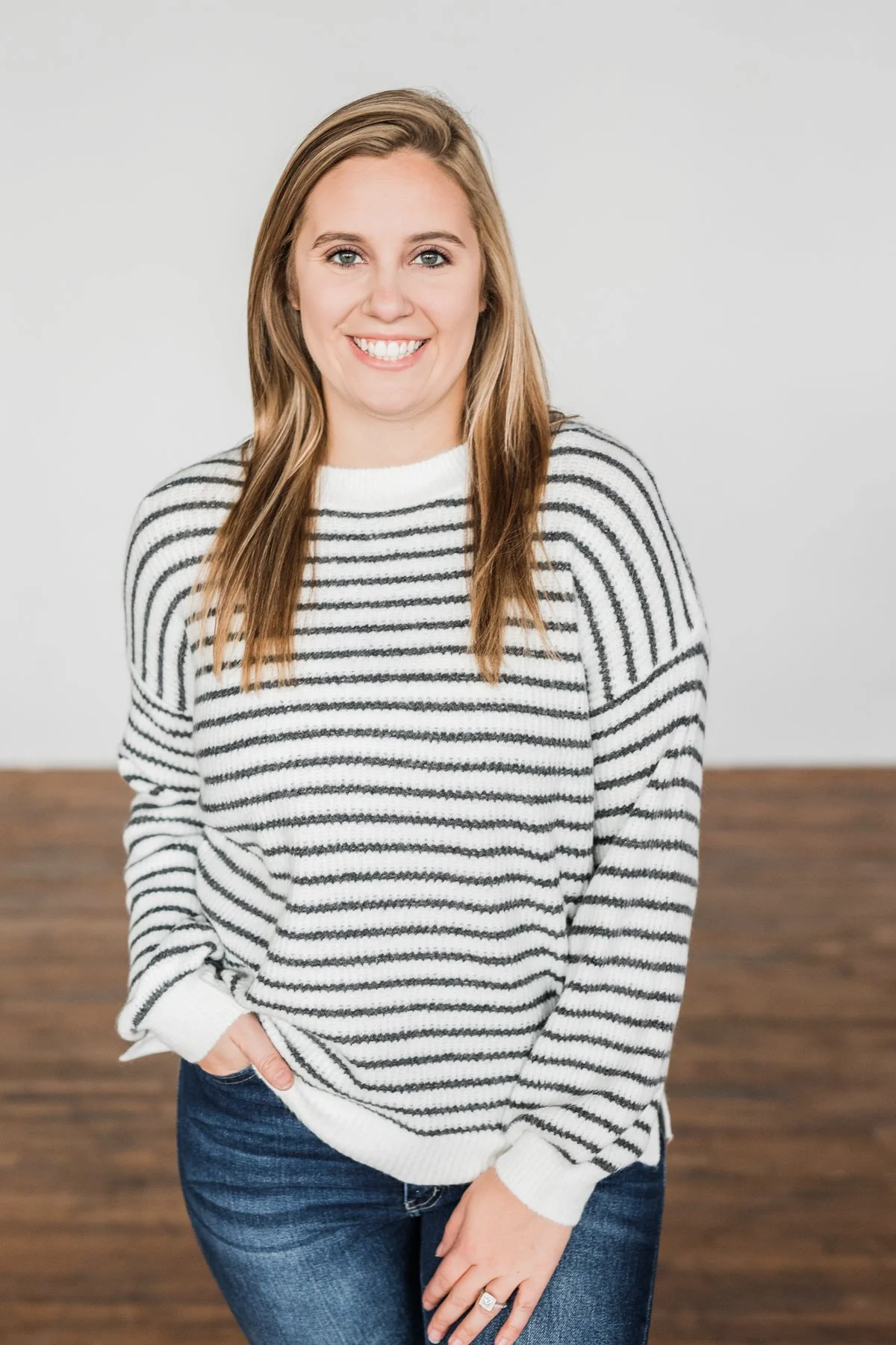 Feeling Fabulous Striped Knit Sweater- Ivory & Charcoal - Image 2