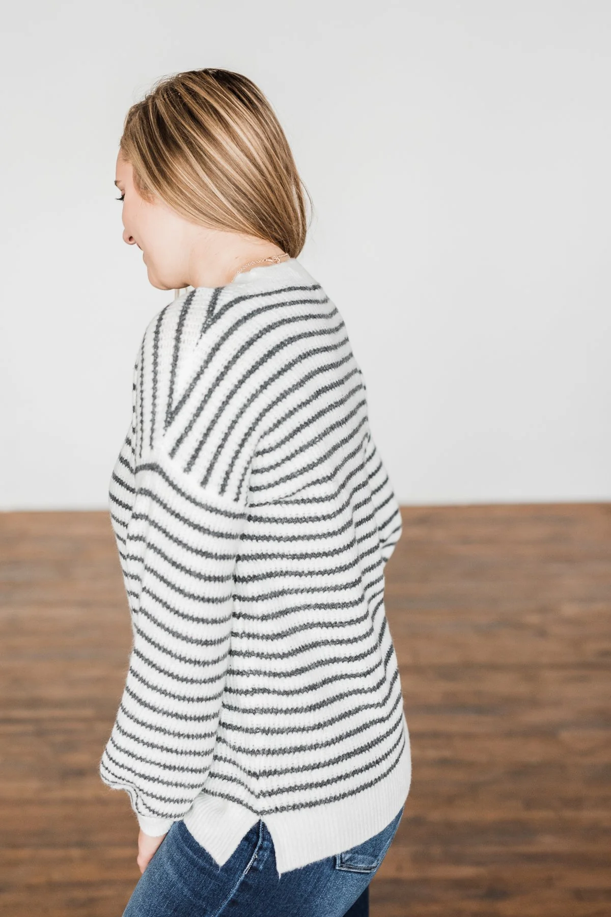 Feeling Fabulous Striped Knit Sweater- Ivory & Charcoal - Image 6