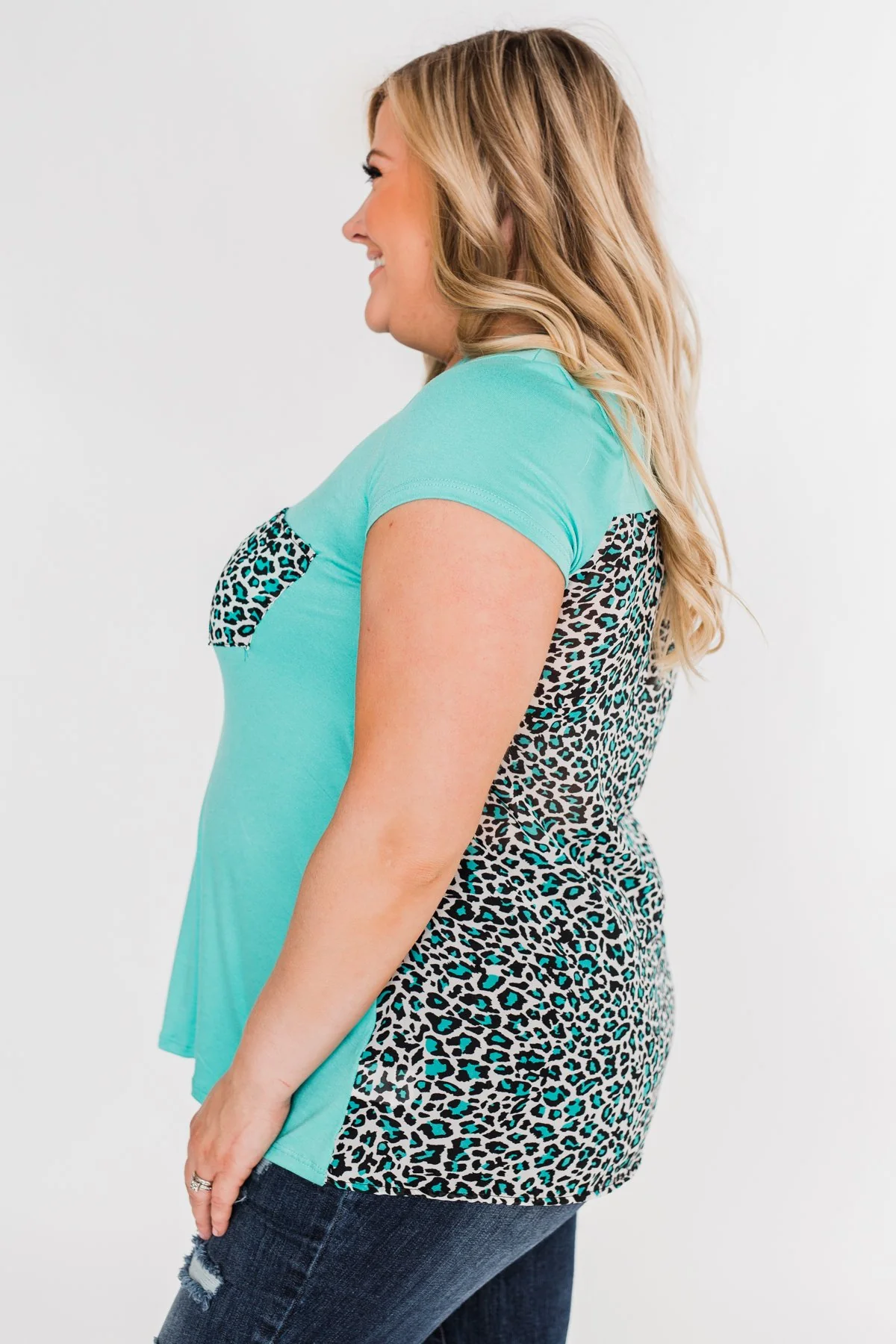 Feeling Fierce Leopard Pocket Top- Aqua - Image 6