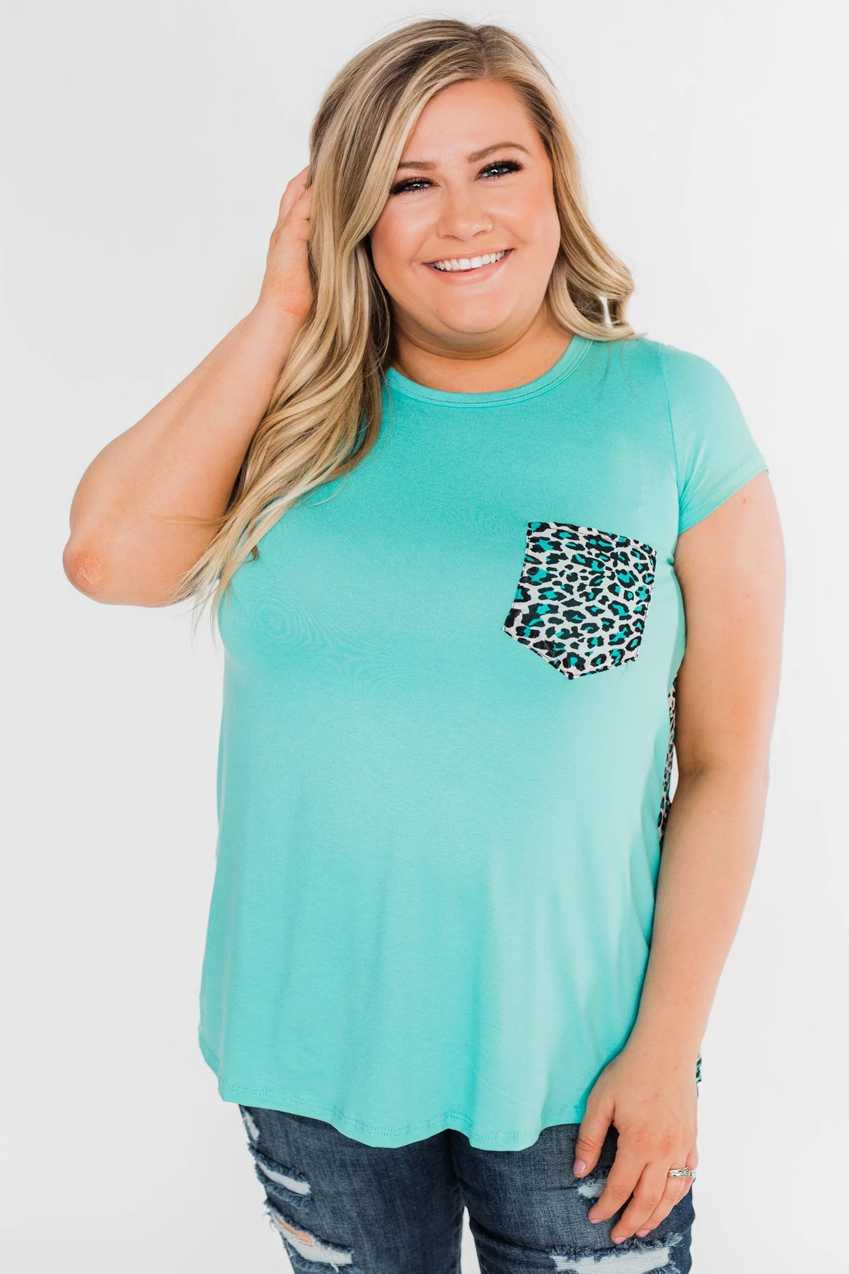 Feeling Fierce Leopard Pocket Top- Aqua - Image 9