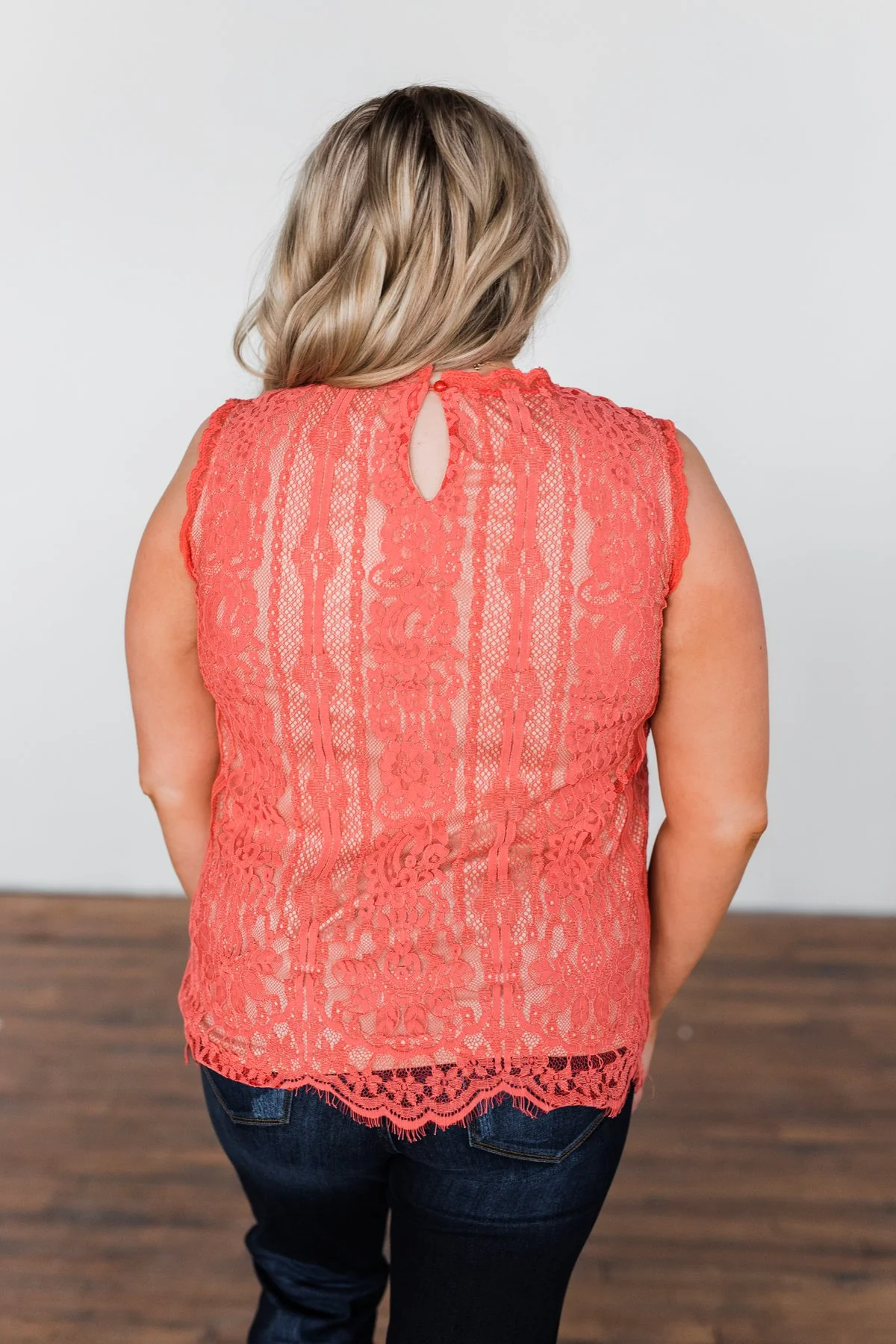 Feeling Flirty Lace Tank Top- Deep Coral - Image 11