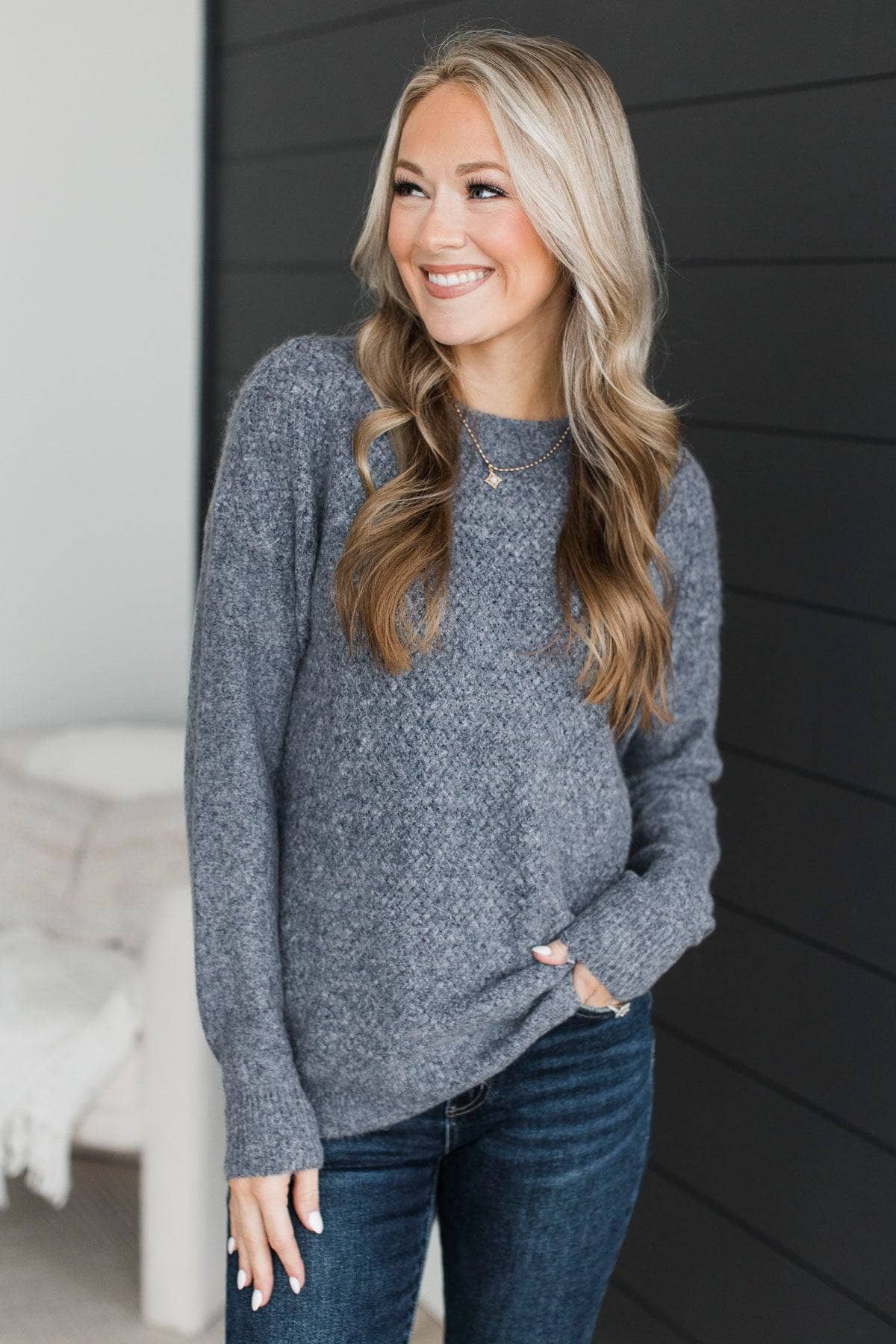 Feeling Fortunate Knit Sweater- Navy - Image 4