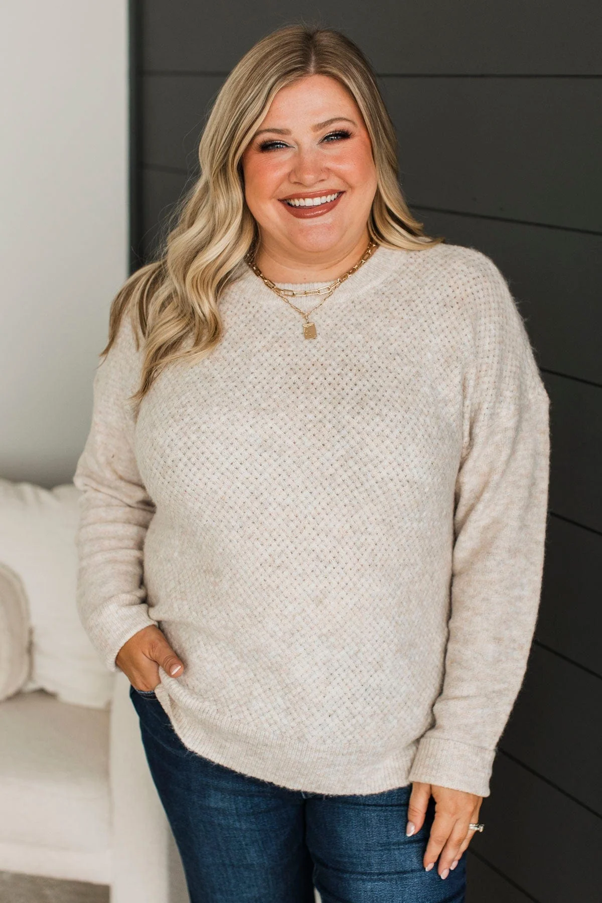 Feeling Fortunate Knit Sweater- Oatmeal - Image 2