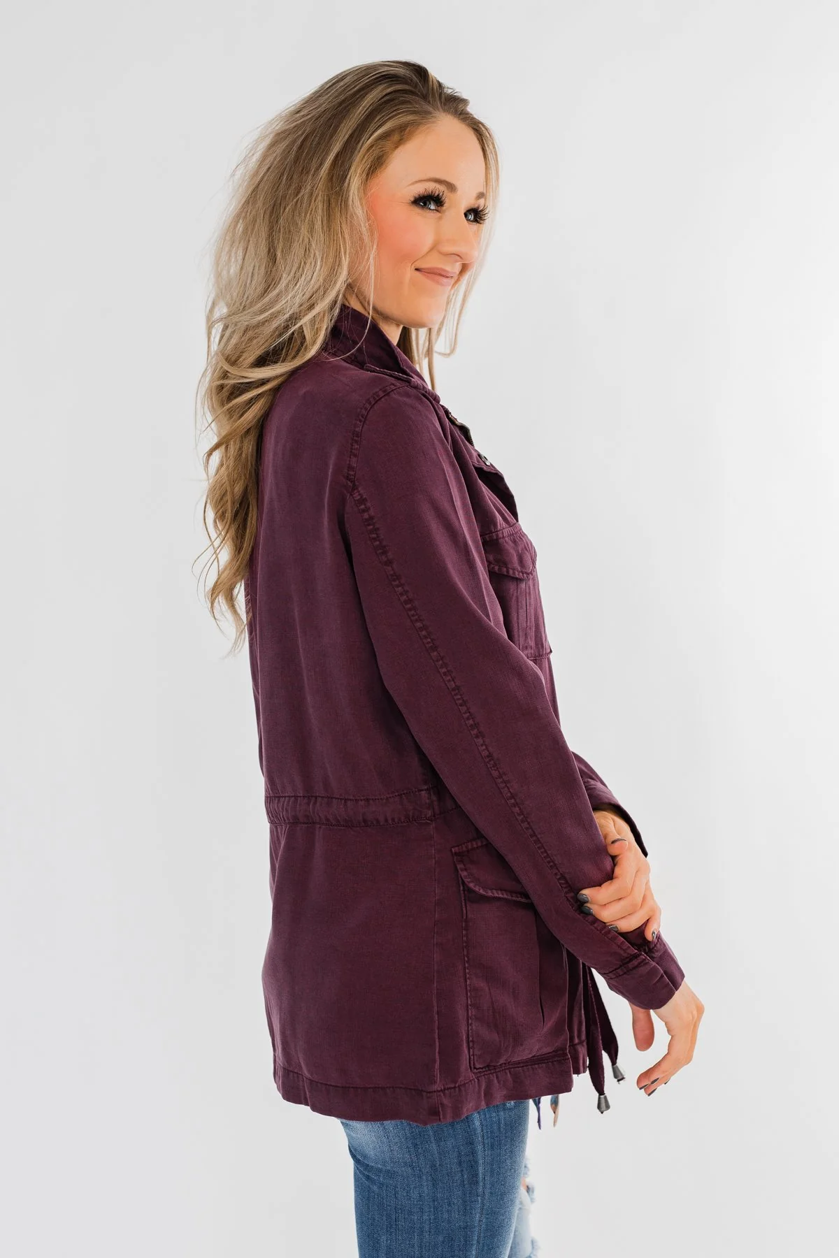 Feeling Free Drawstring Jacket- Eggplant - Image 10