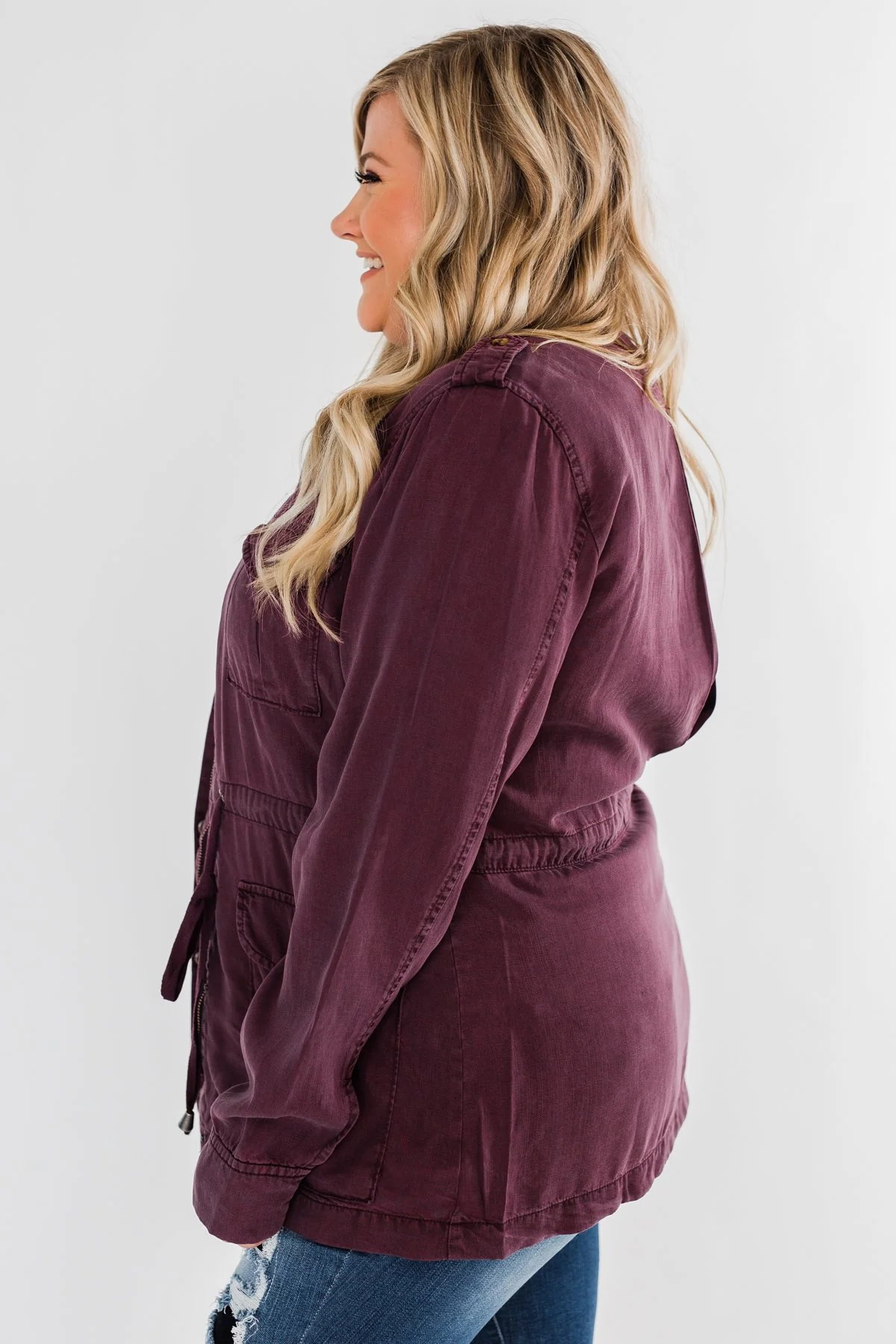 Feeling Free Drawstring Jacket- Eggplant - Image 11