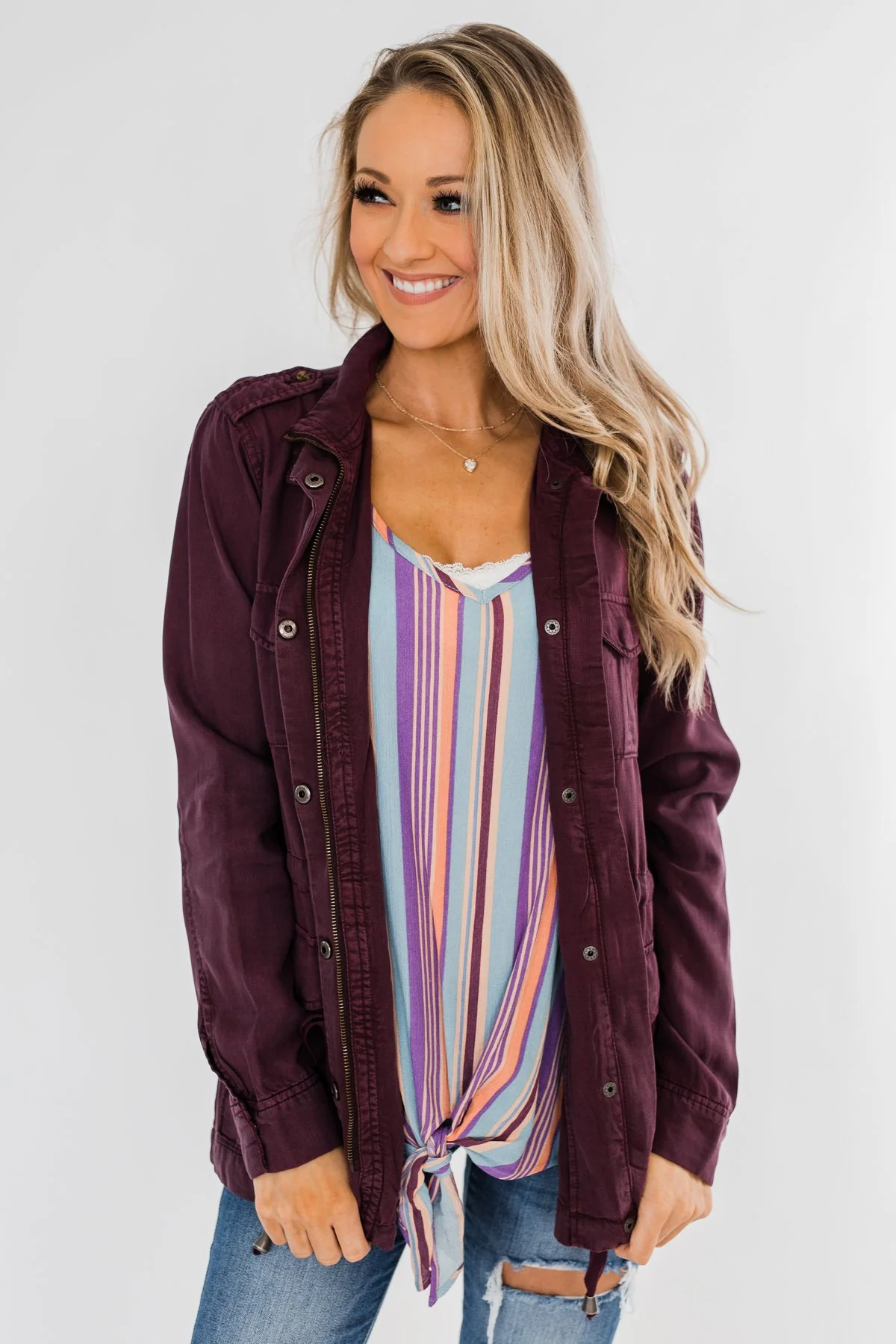 Feeling Free Drawstring Jacket- Eggplant - Image 5