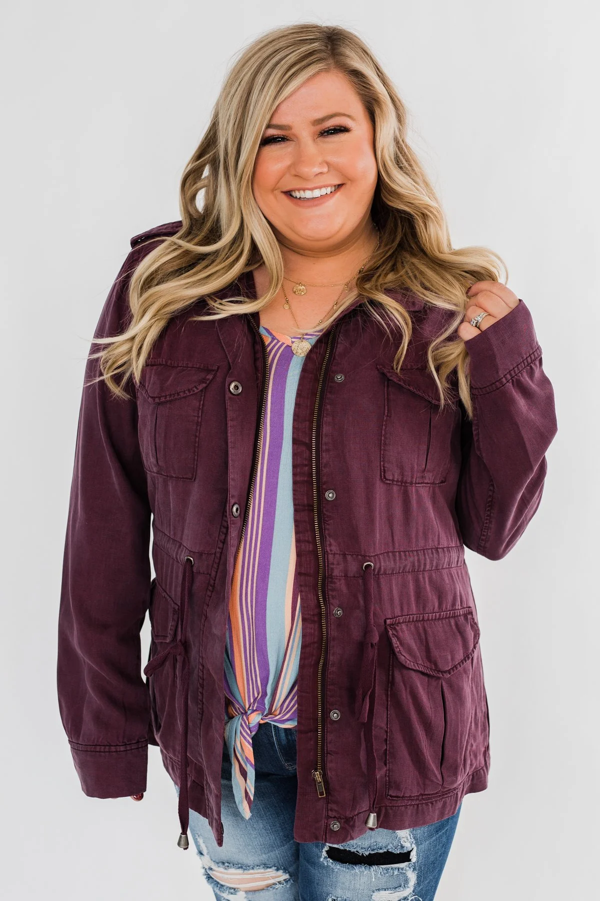Feeling Free Drawstring Jacket- Eggplant - Image 6
