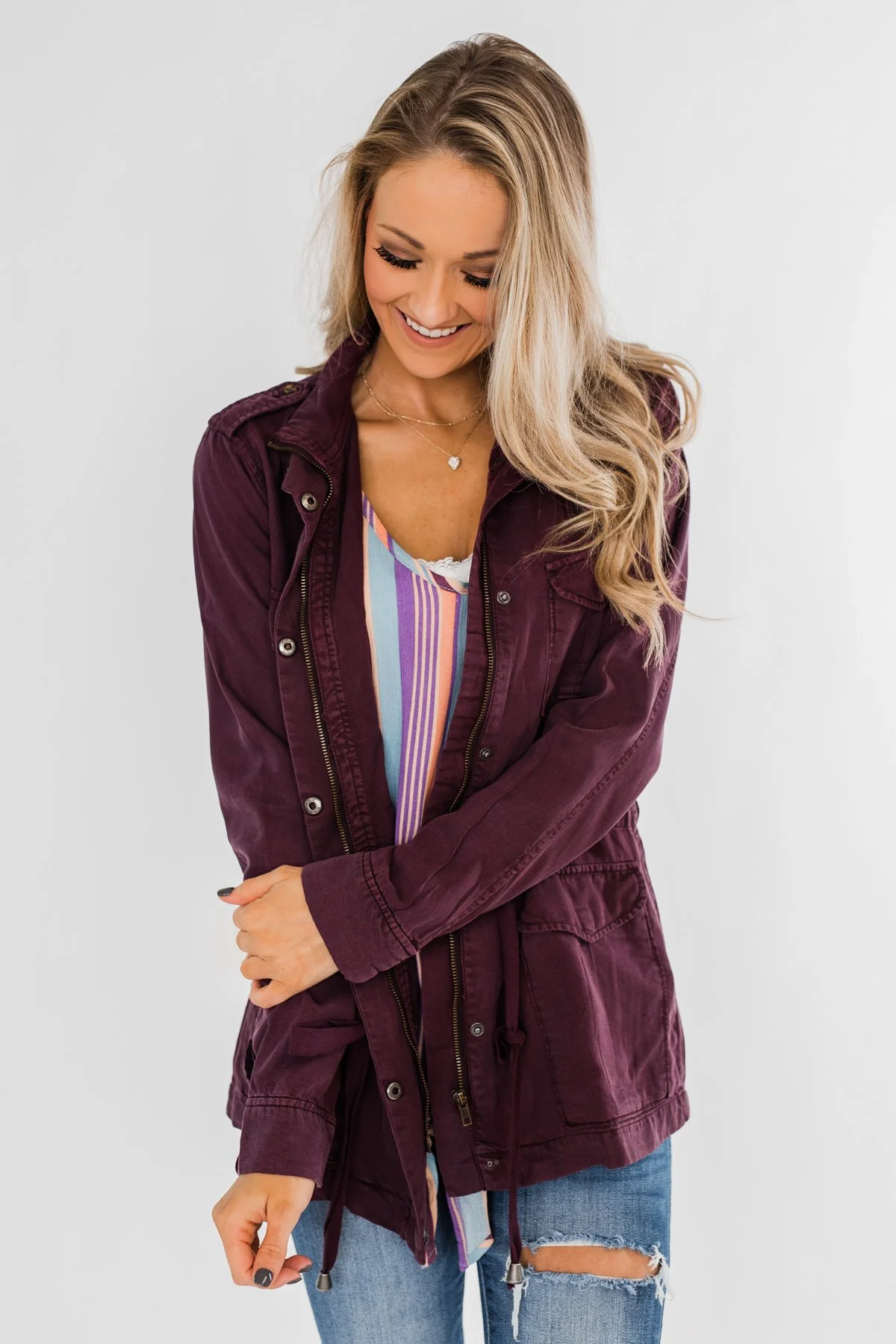 Feeling Free Drawstring Jacket- Eggplant - Image 7