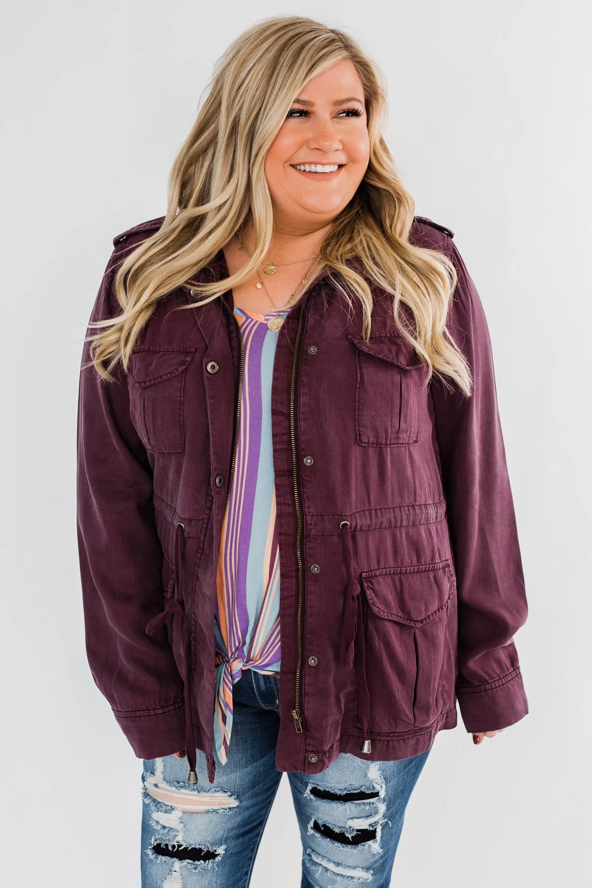 Feeling Free Drawstring Jacket- Eggplant - Image 8