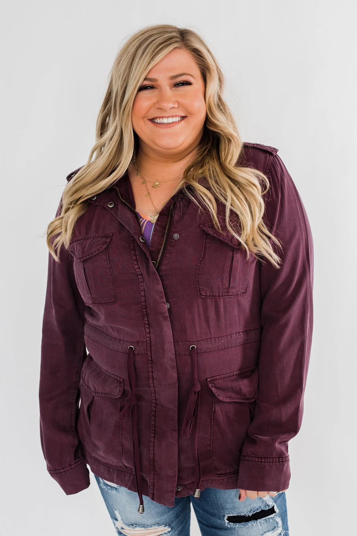 Feeling Free Drawstring Jacket- Eggplant - Image 9