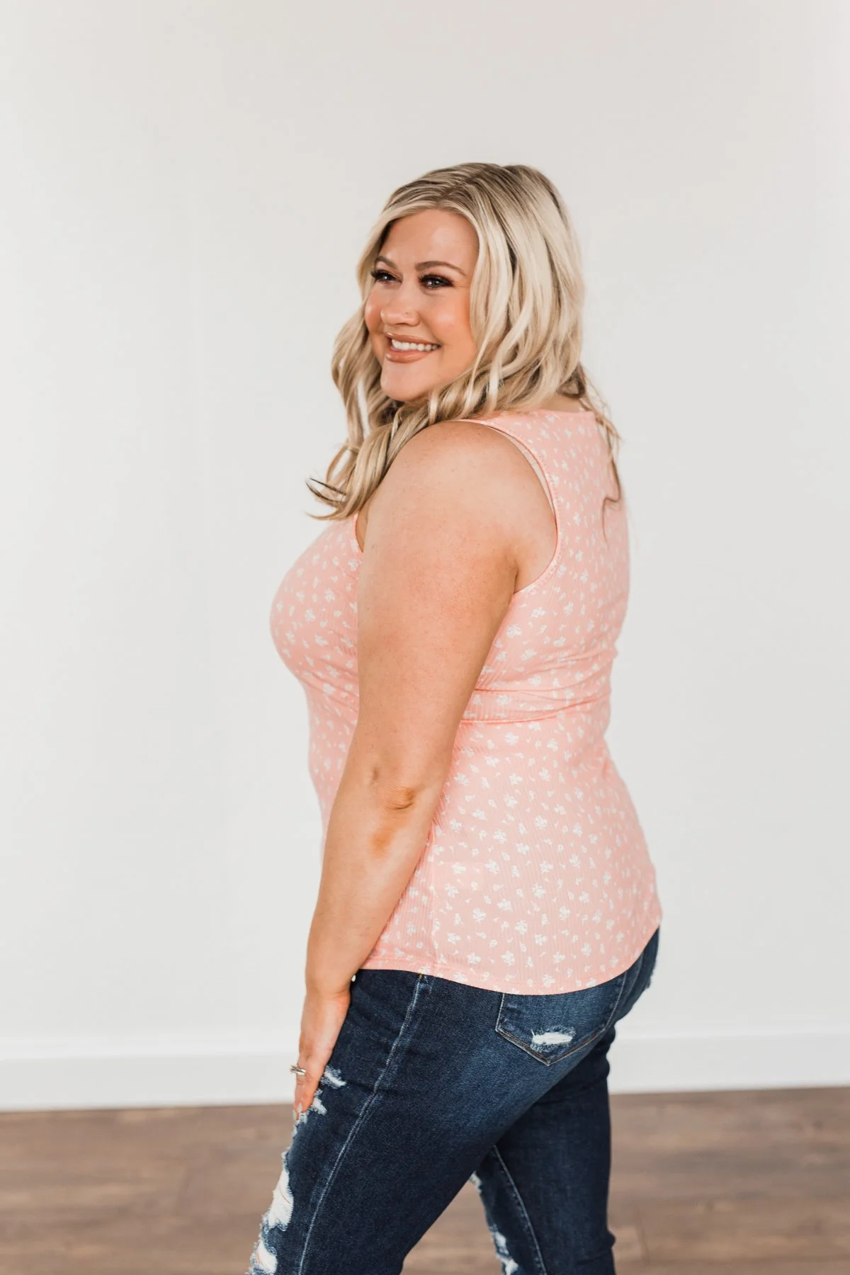 Feeling Fun Floral Zipper Henley Tank Top- Peach - Image 7