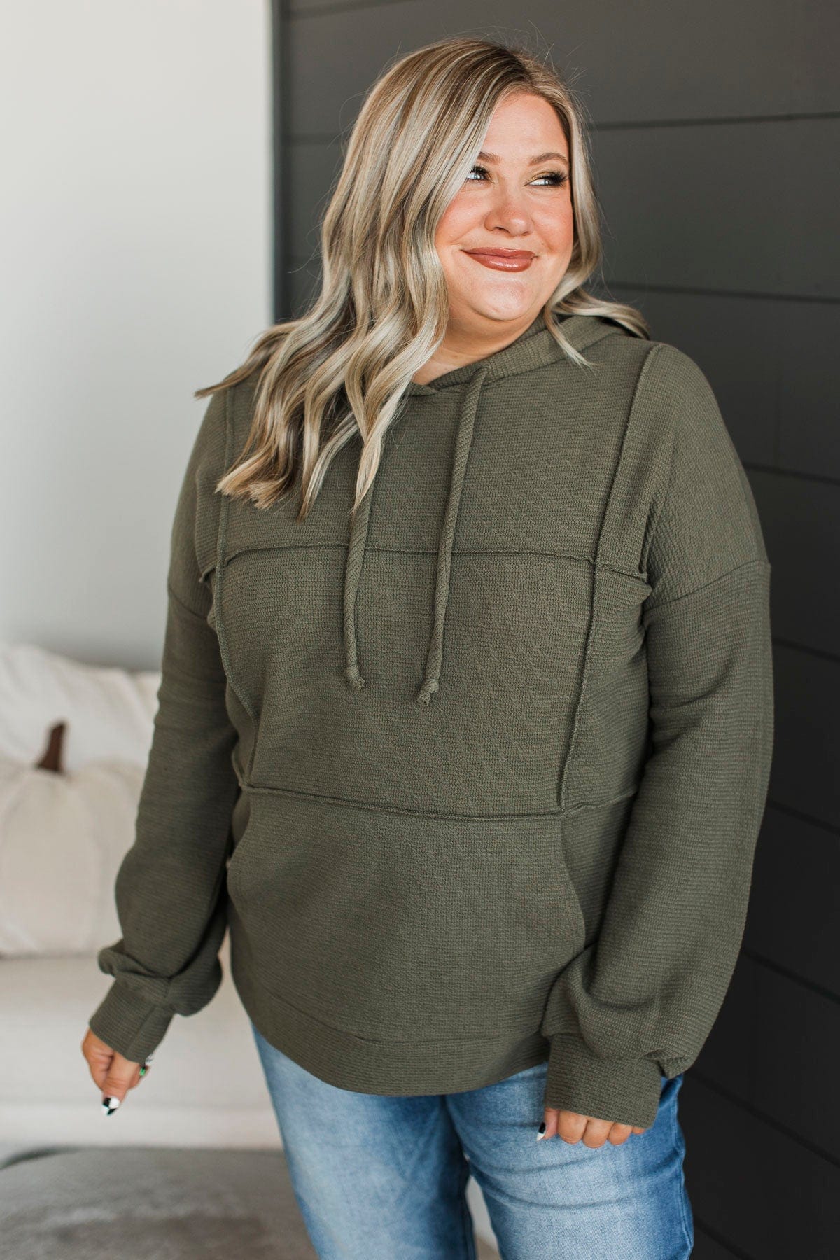 Feeling Good Hooded Pullover Top- Olive - Image 3