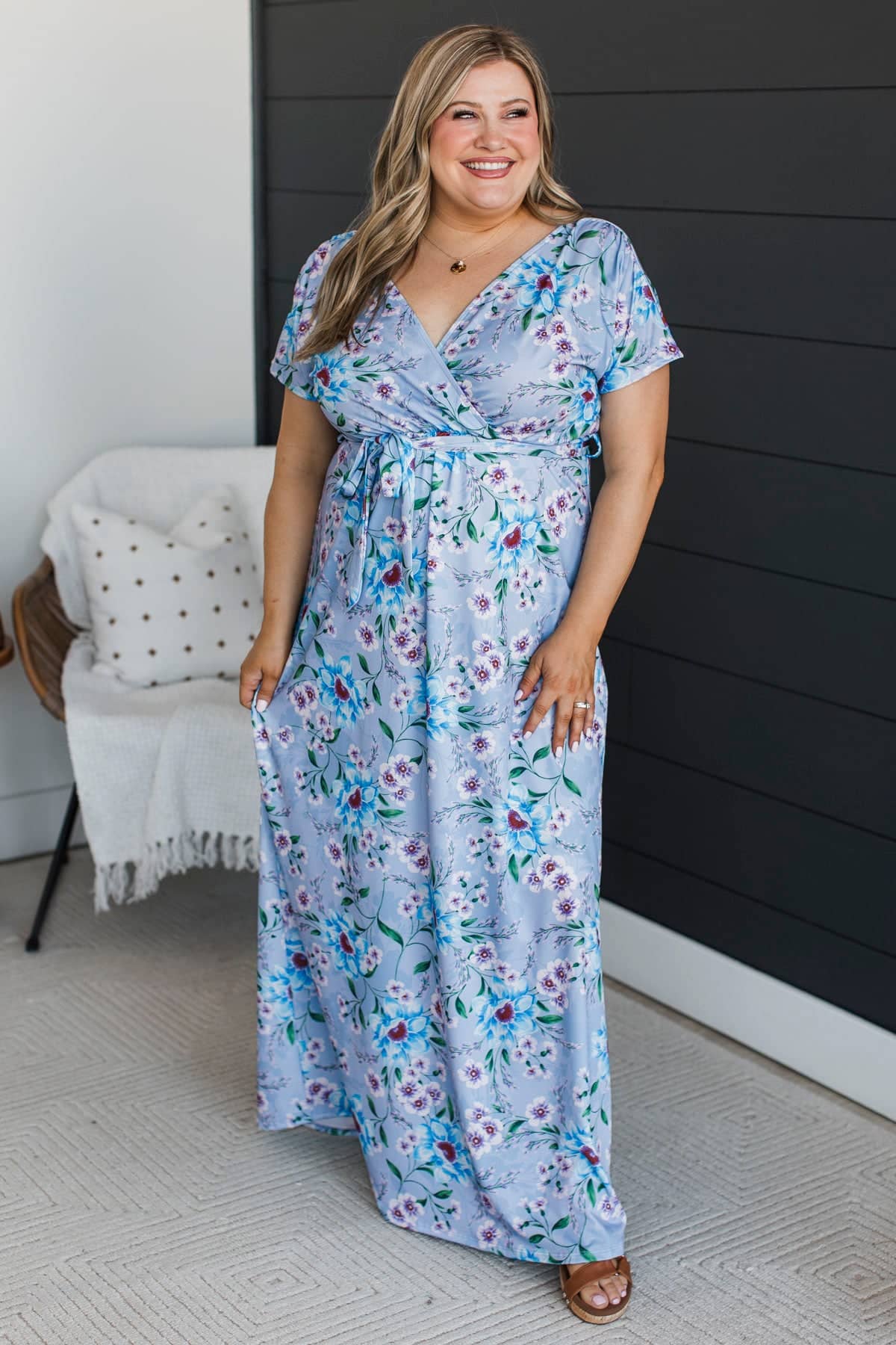 Feeling Grand Floral Maxi Dress- Chambray Blue - Image 3