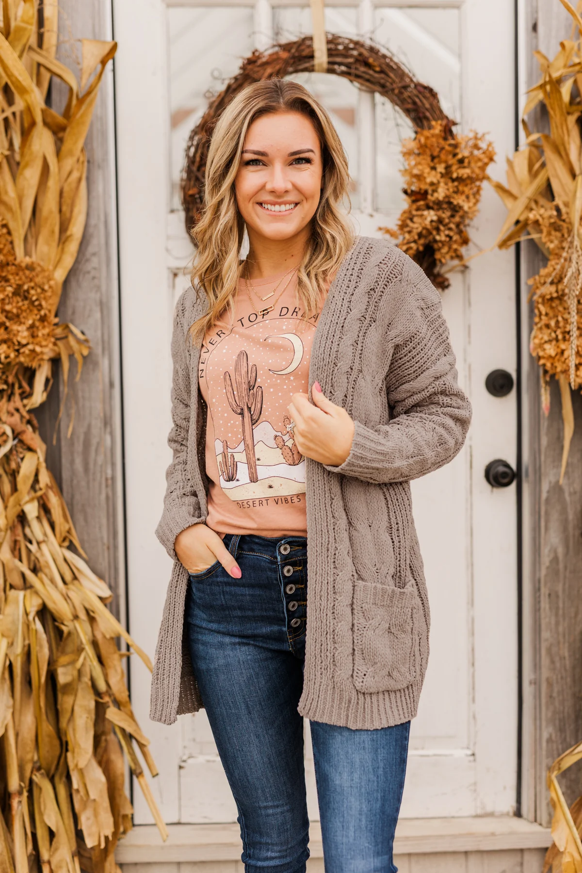 Feeling Grateful Knit Cardigan- Truffle - Image 2