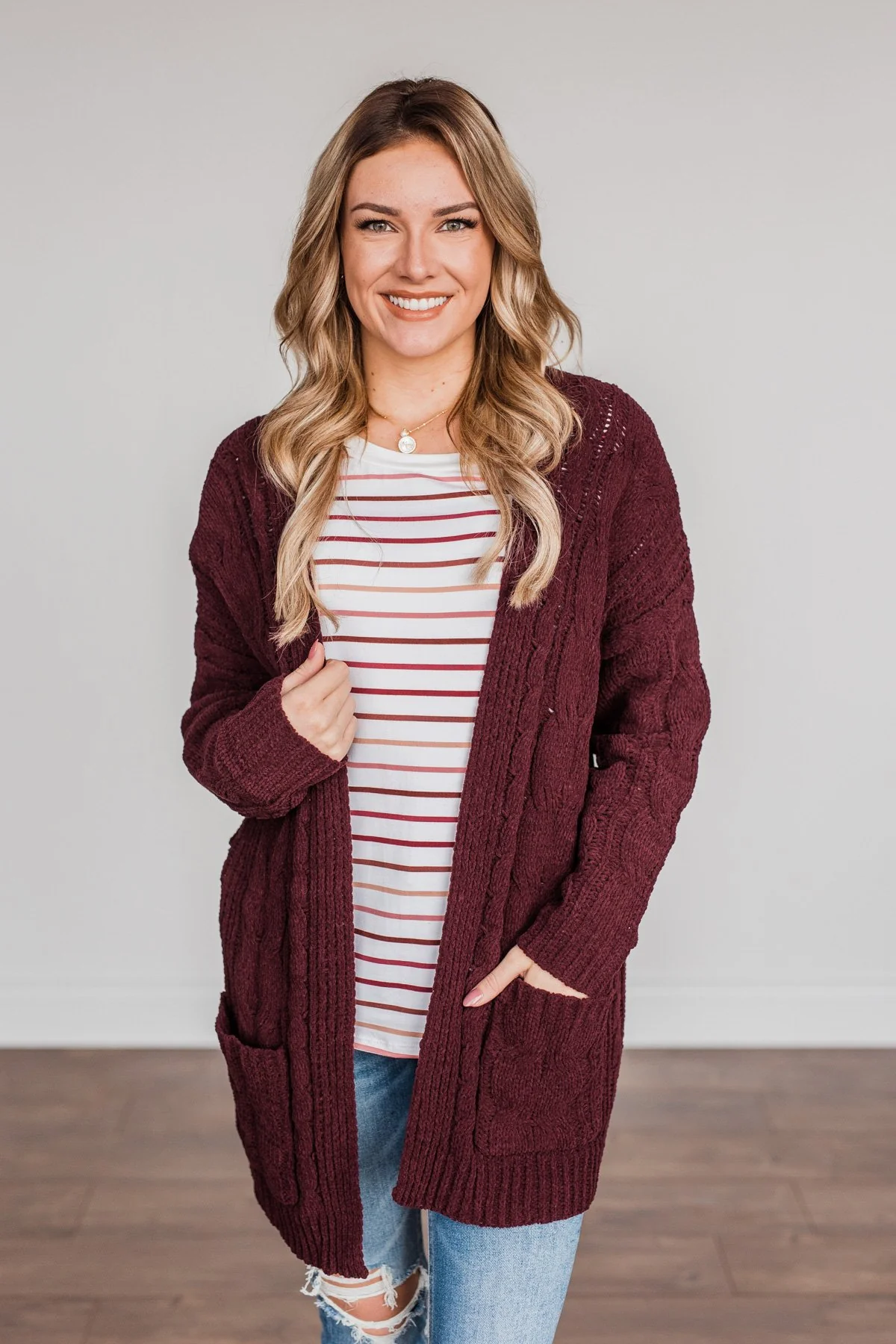 Feeling Grateful Knit Cardigan- Wine - Image 5