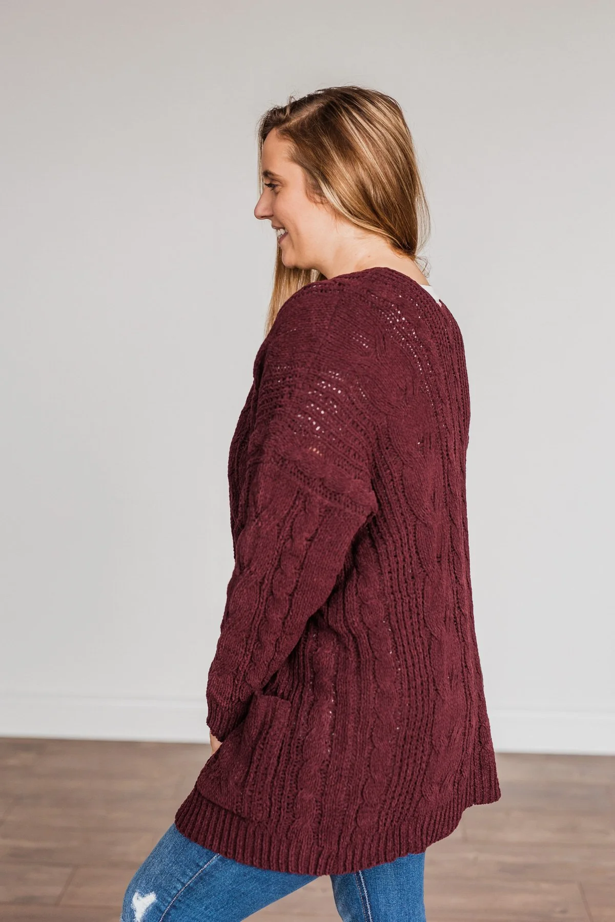 Feeling Grateful Knit Cardigan- Wine - Image 7