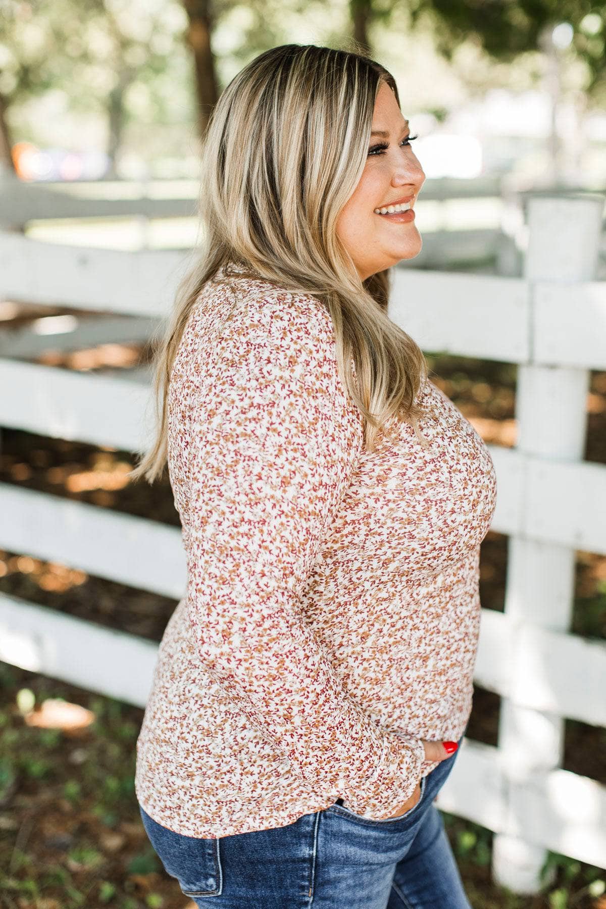 Feeling Hopeful Long Sleeve Floral Top- Ivory & Rust - Image 6