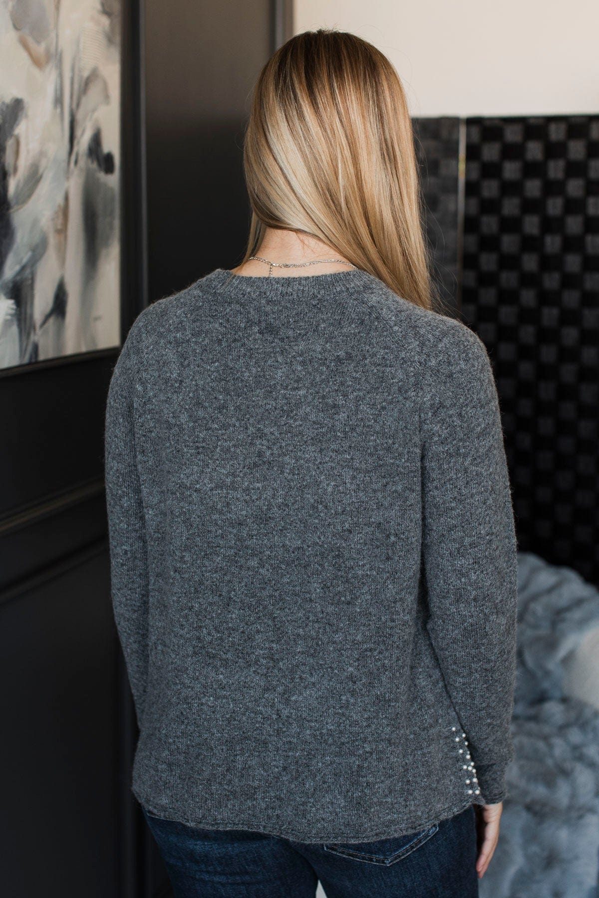 Feeling Inspired Pearl Knit Sweater- Charcoal - Image 8