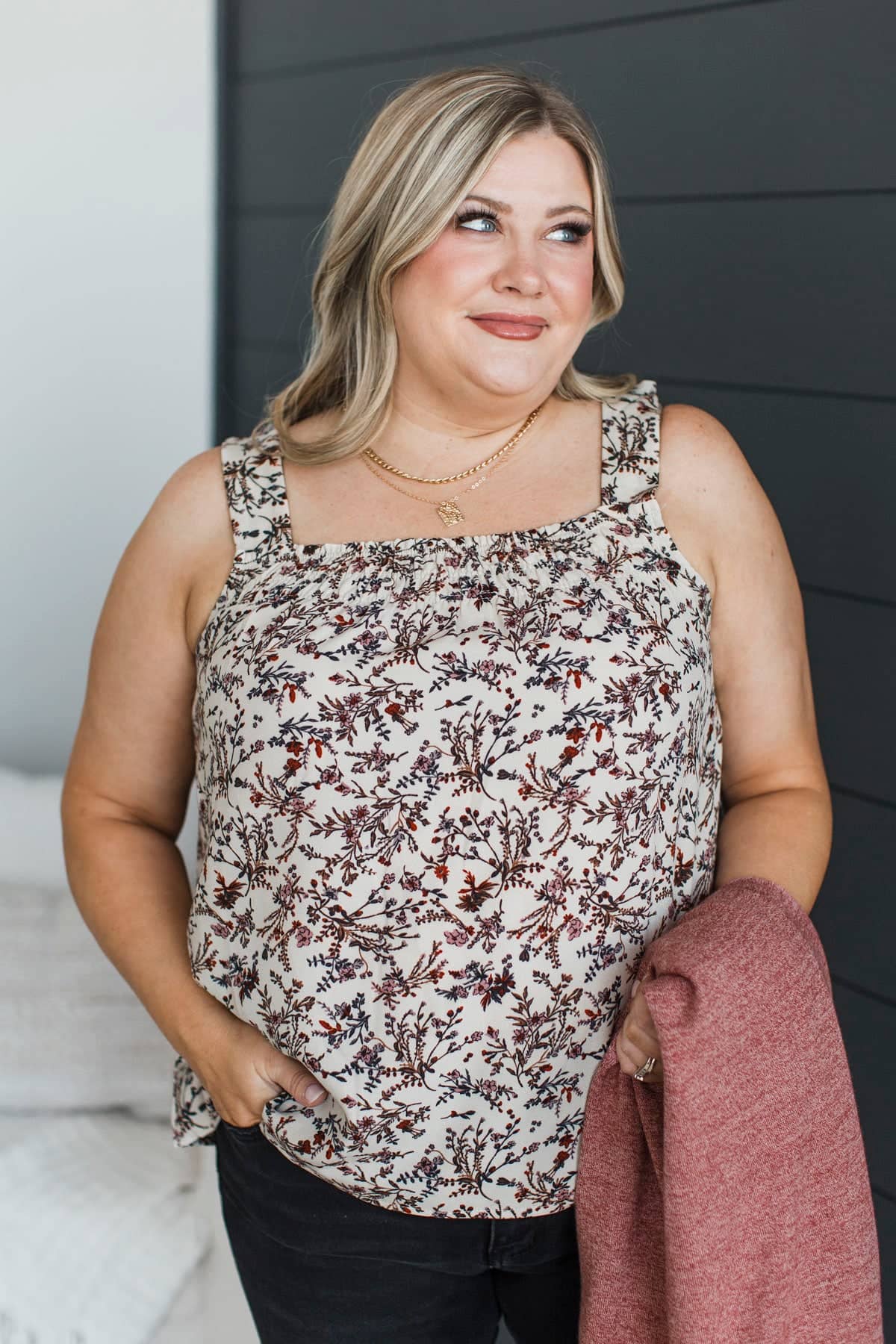 Feeling Interested Floral Tank Top- Bone White - Image 3