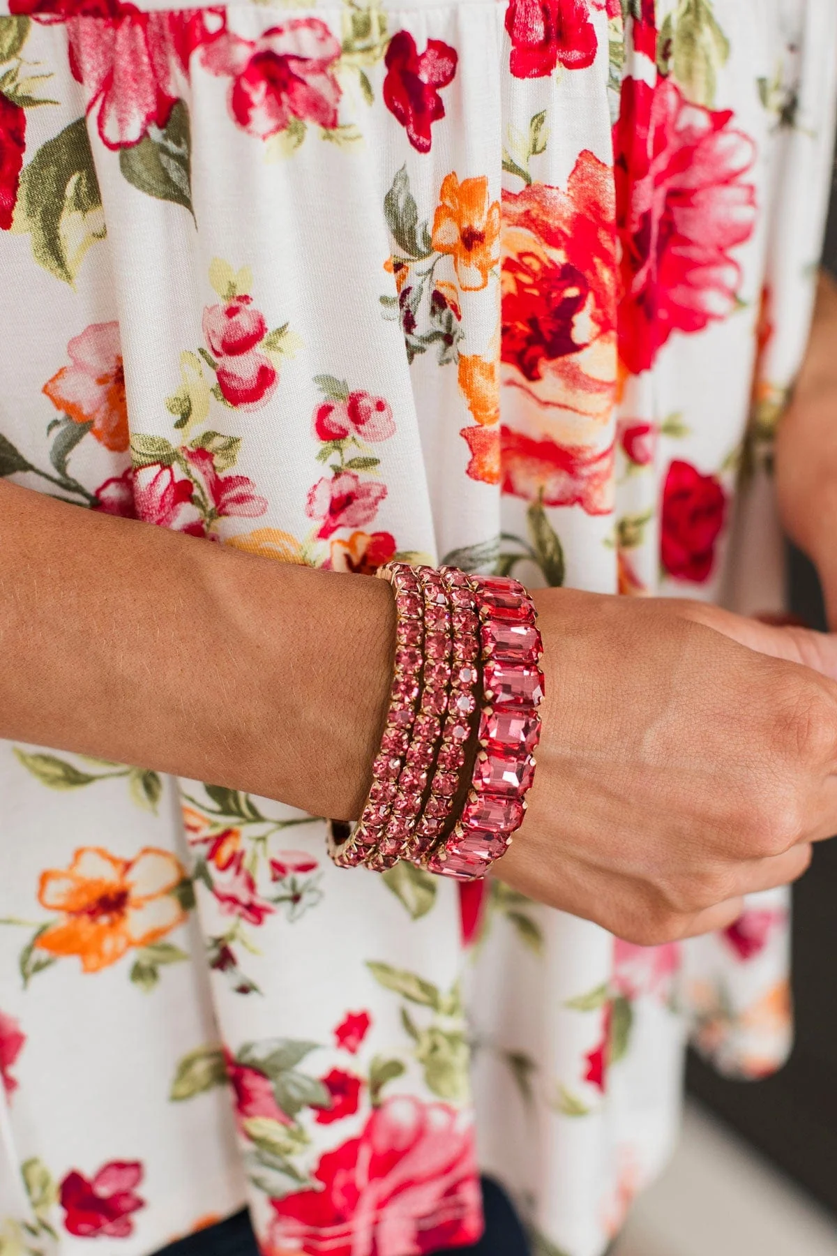 Feeling Like A Princess Bracelet Set- Fuchsia