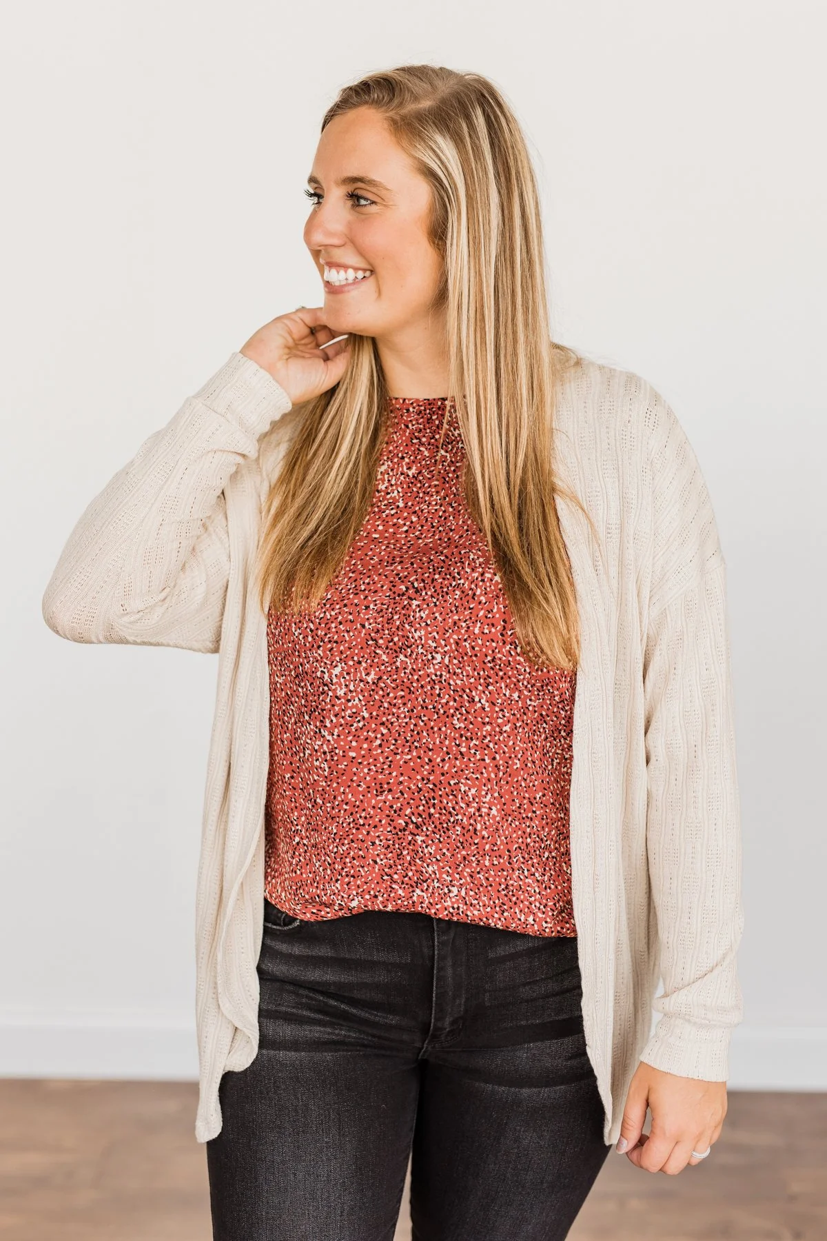 Feeling Loved Open Front Knit Cardigan- Oatmeal - Image 6